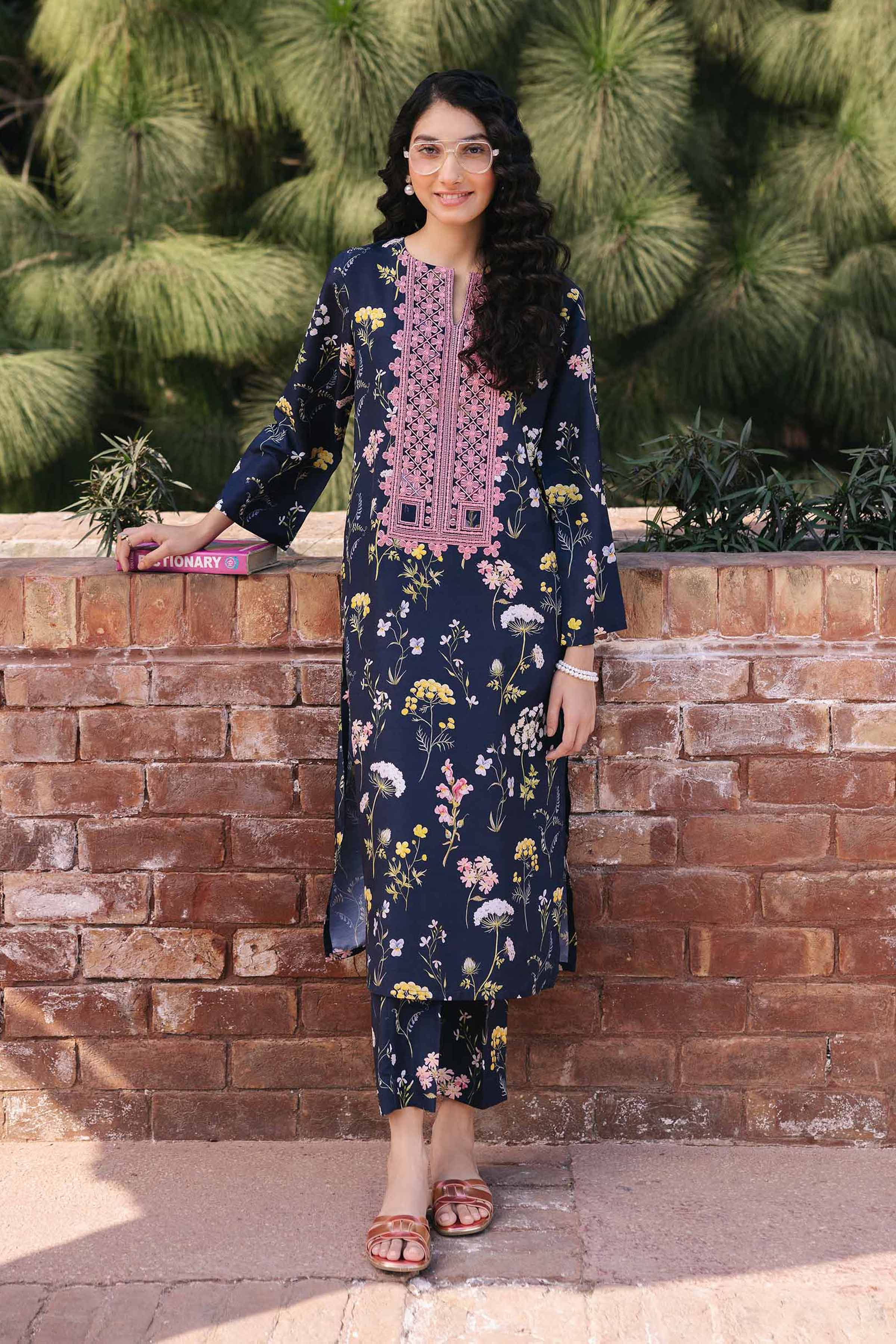 NishatUK - Brown Embroidered Crepe 2-piece ready to wear Dress