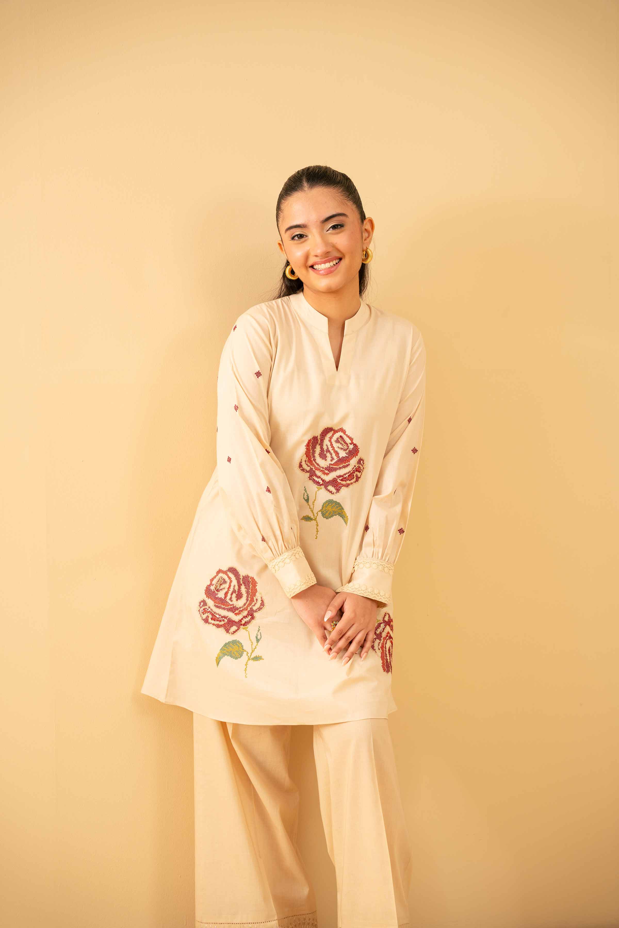 NishatUK - Beige Embroidered Cambric 1-piece ready to wear Tunic
