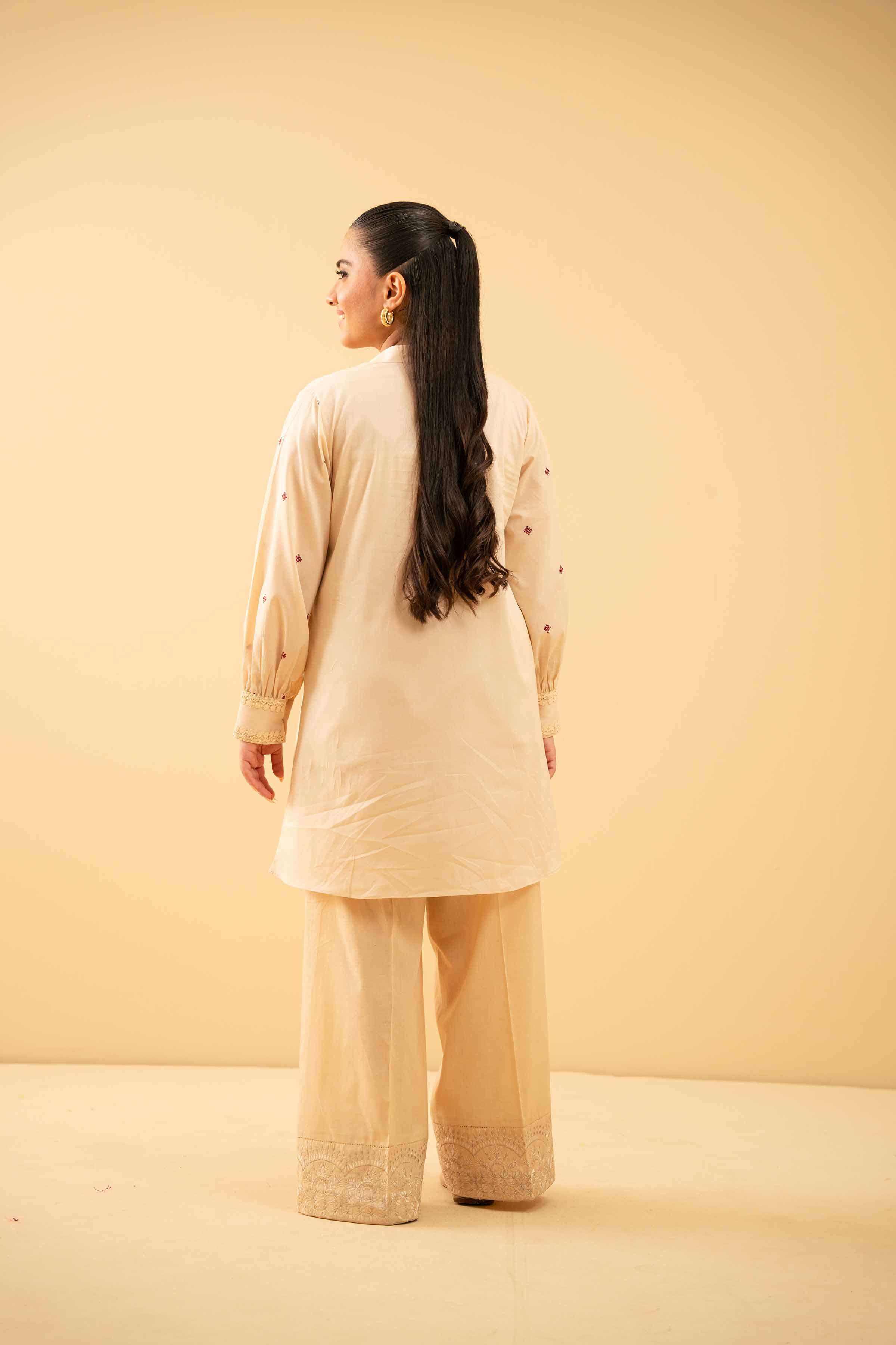 NishatUK - Beige Embroidered Cambric 1-piece ready to wear Tunic