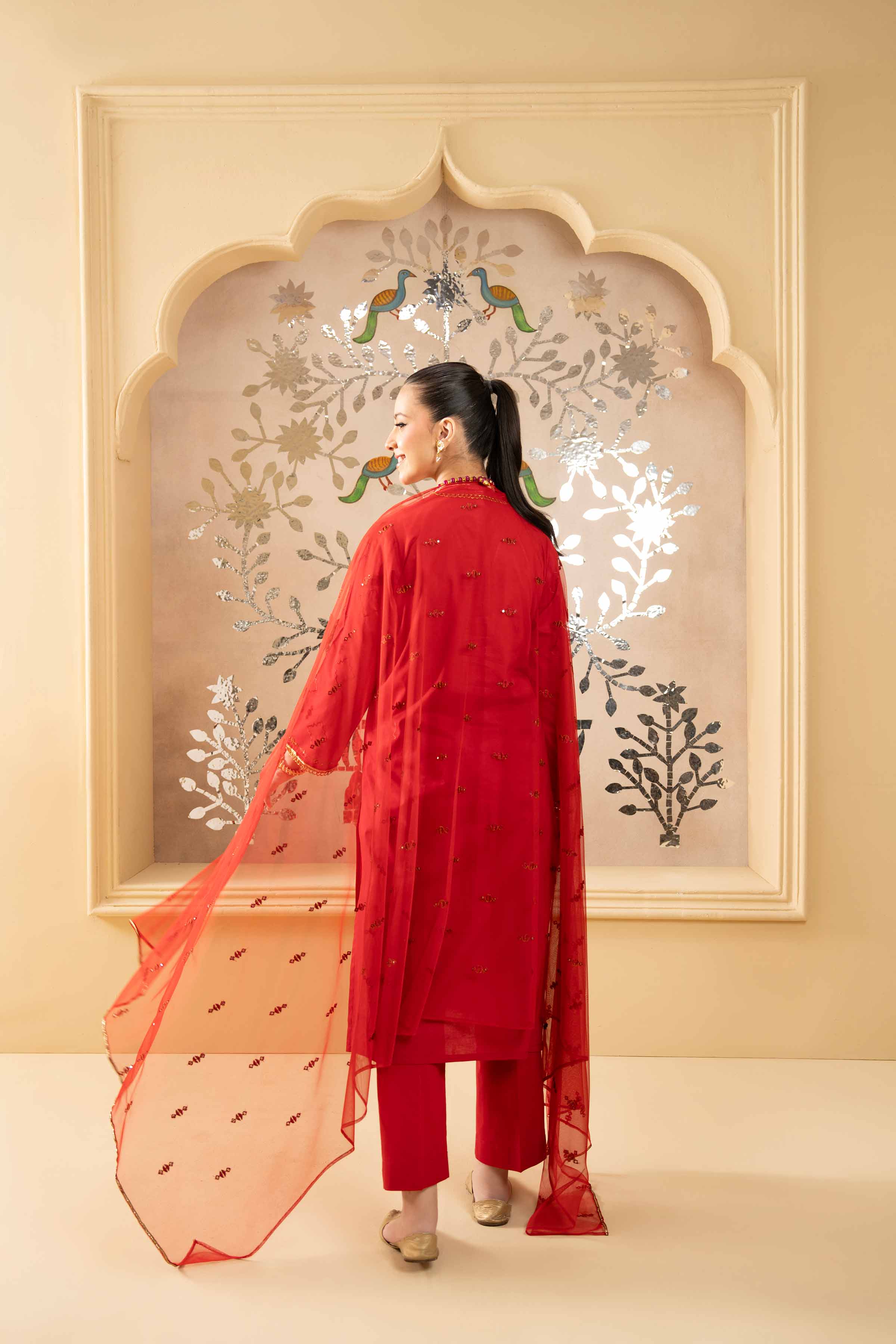 NishatUK - Red Embroidered Cambric 3-piece ready to wear Suit
