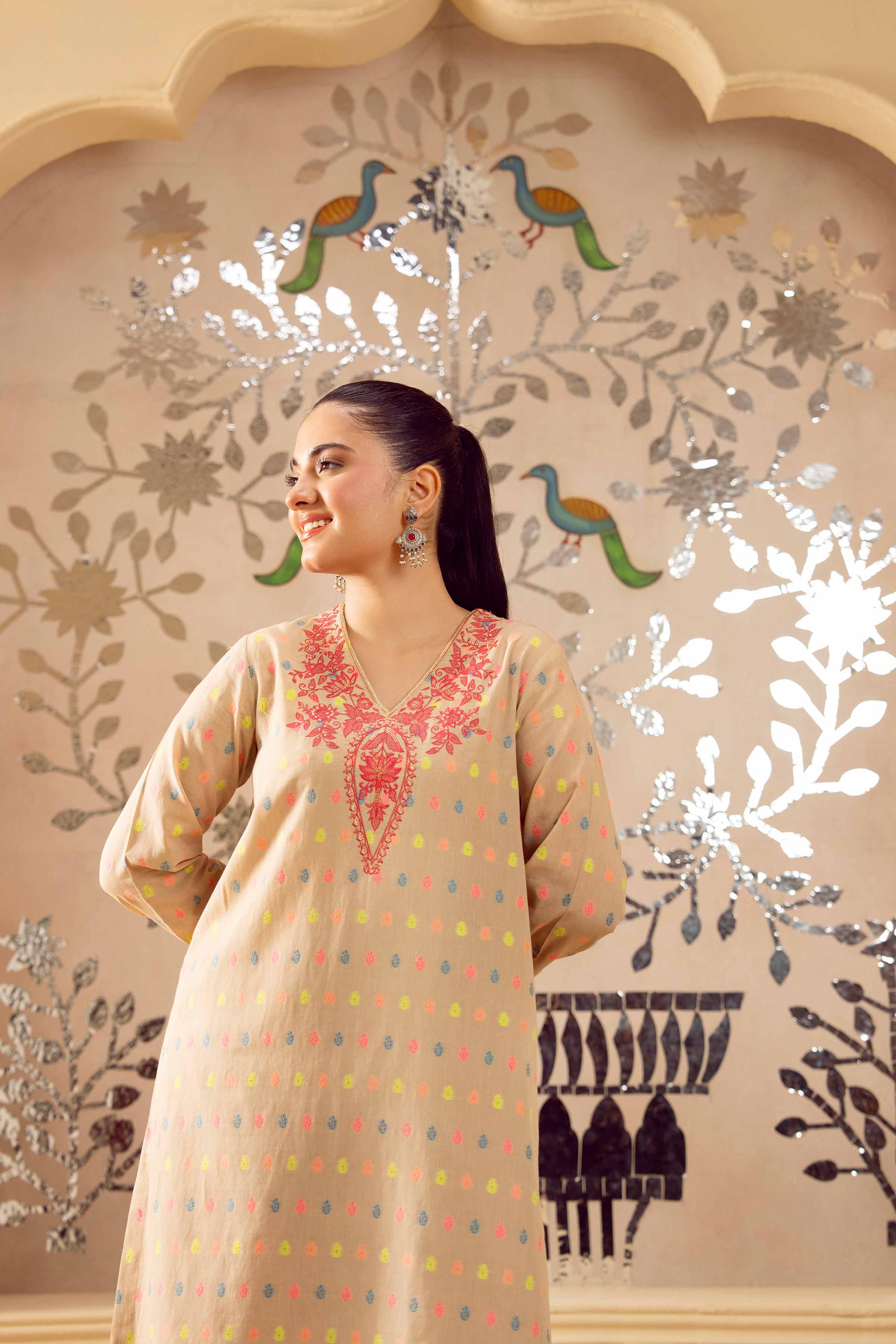 NishatUK - Beige Embroidered Jacquard 2-piece ready to wear Dress