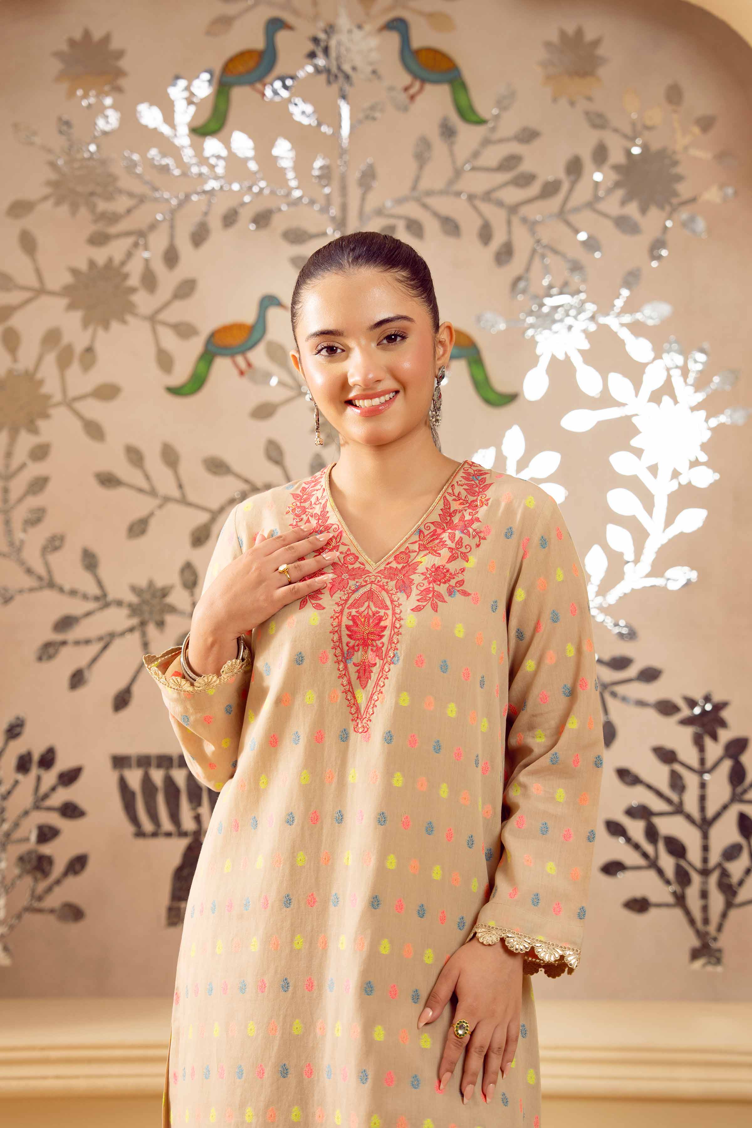 NishatUK - Beige Embroidered Jacquard 2-piece ready to wear Dress