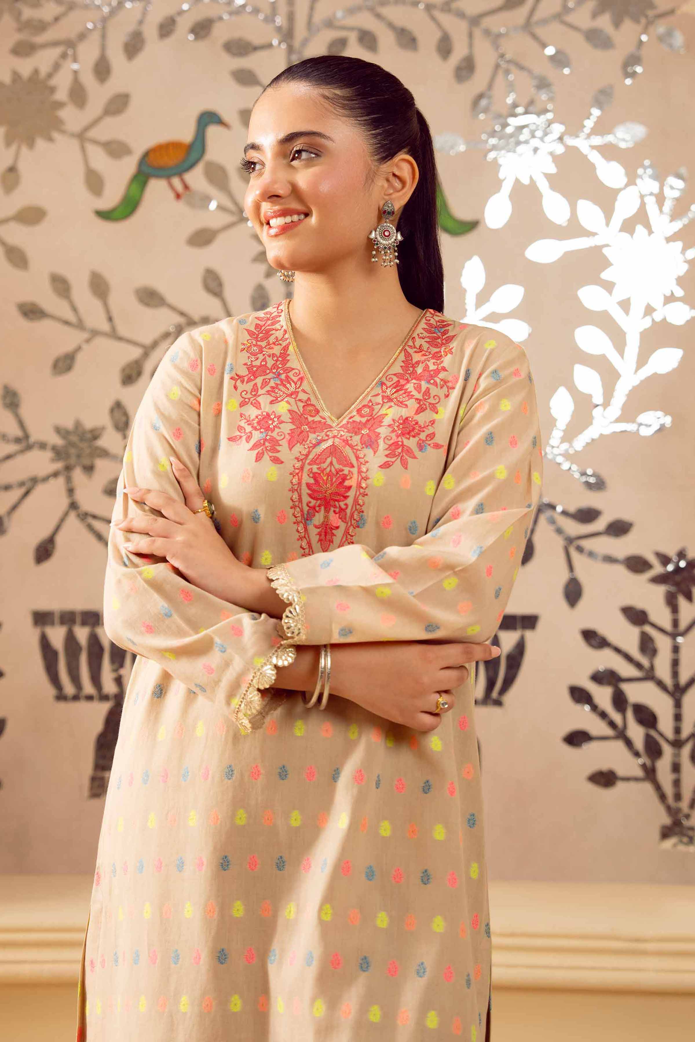 NishatUK - Beige Embroidered Jacquard 2-piece ready to wear Dress