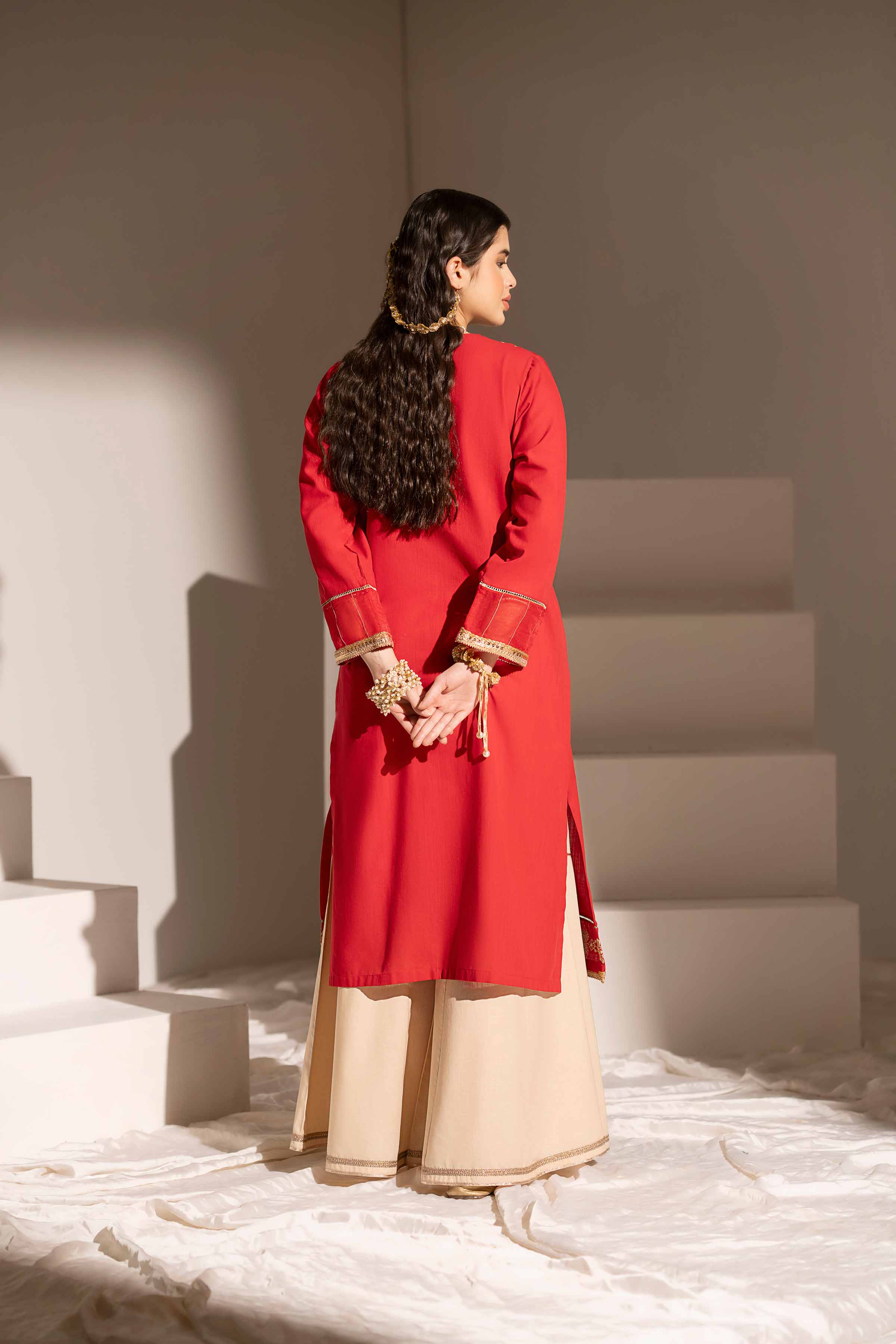 NishatUK - Red Embroidered Yarn Dyed 1-piece ready to wear Shirt