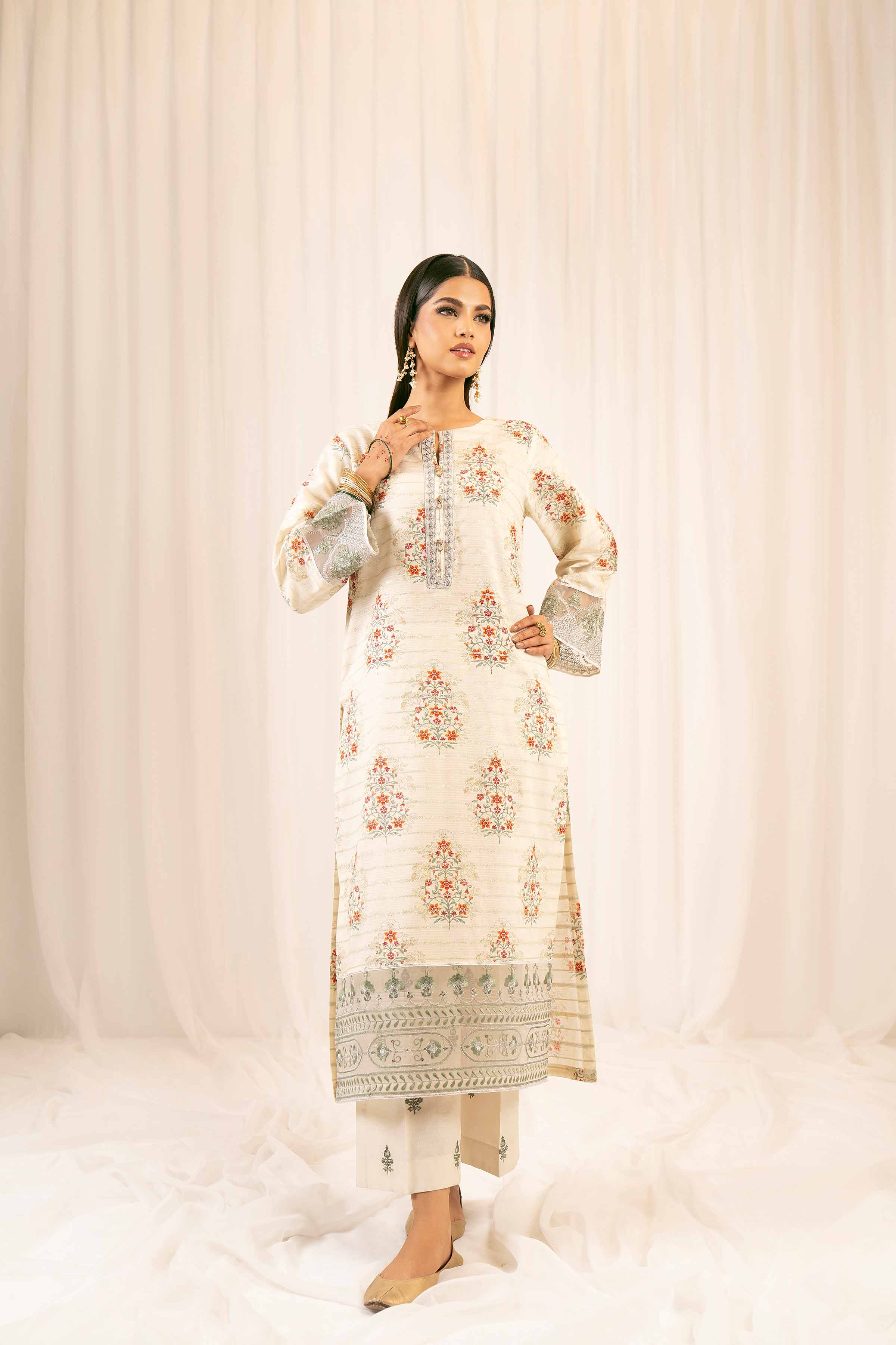 NishatUK - Beige Embroidered Jacquard 2-piece ready to wear Dress
