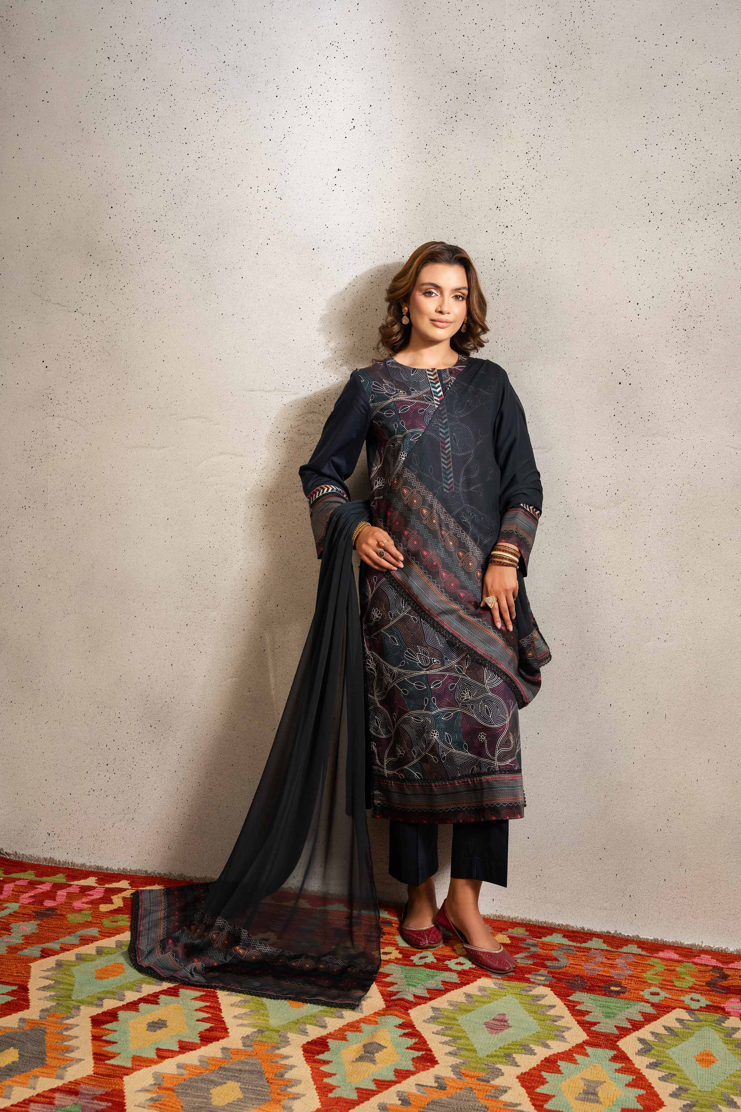 NishatUK - Black Printed Lawn 3-piece ready to wear Suit