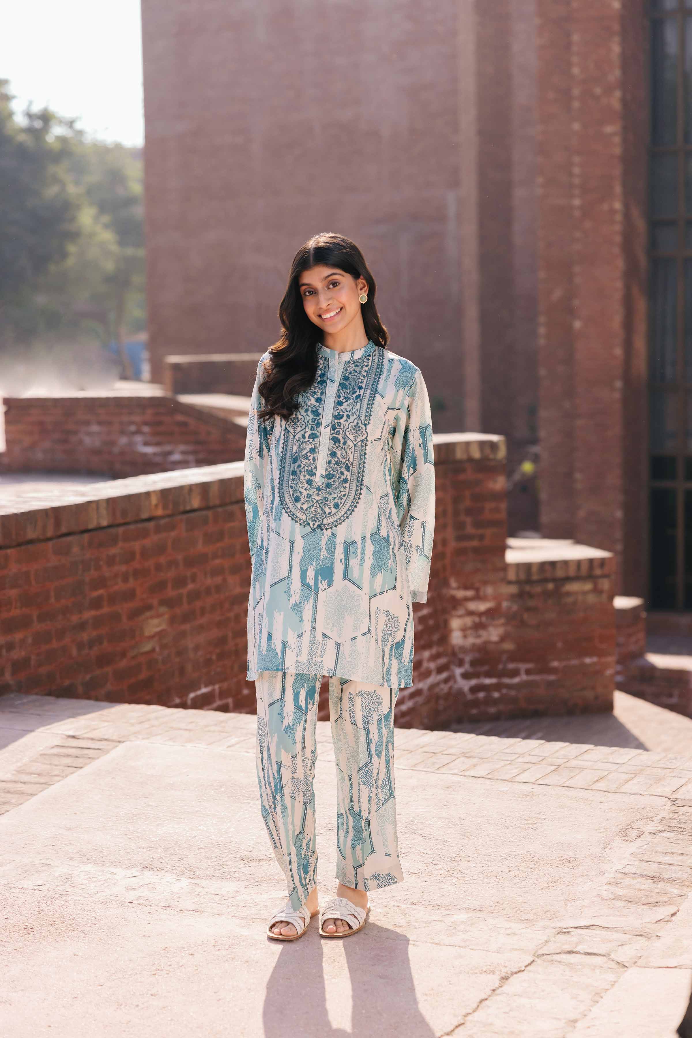 NishatUK - Green Embroidered Crepe 2-piece ready to wear Dress