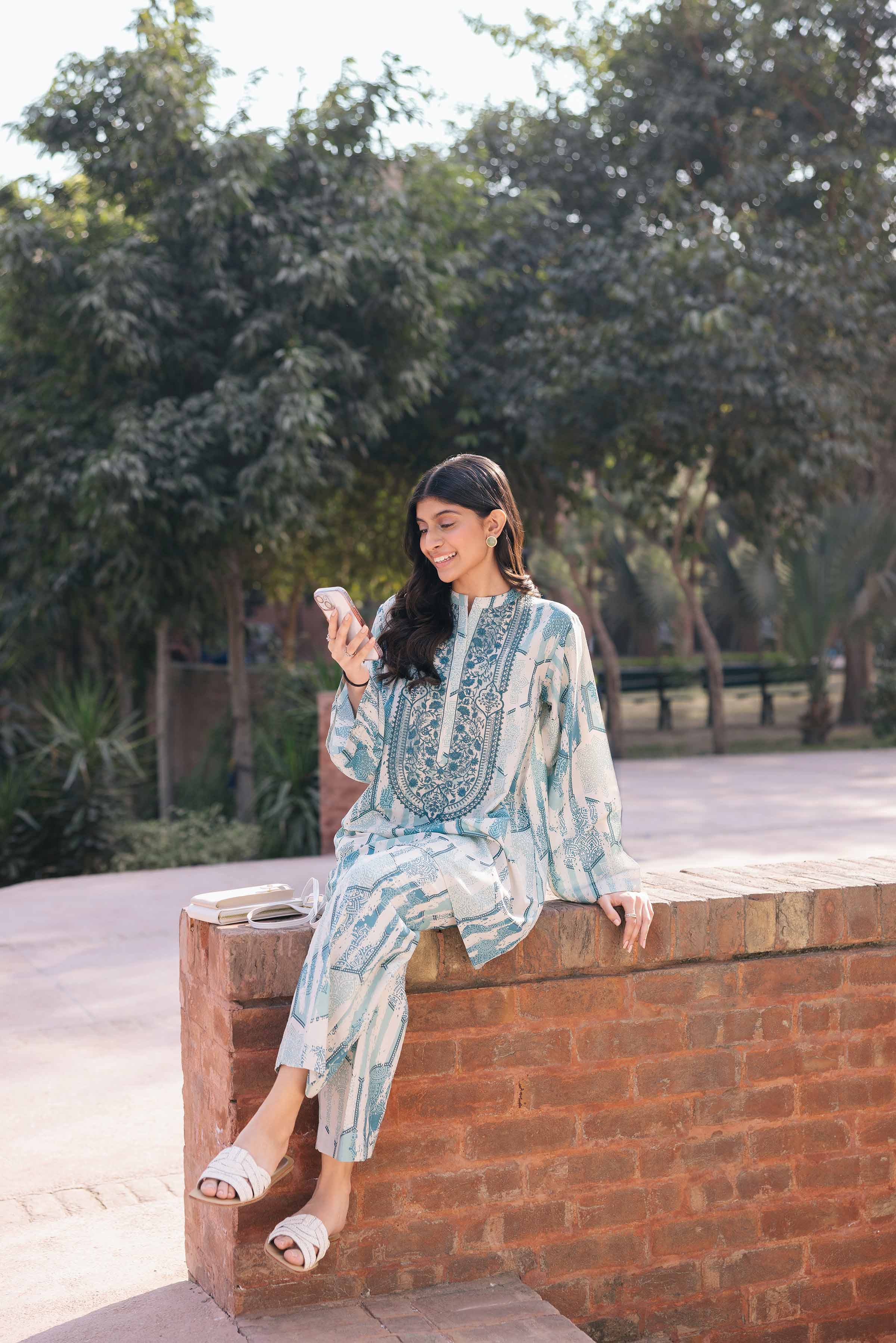 NishatUK - Green Embroidered Crepe 2-piece ready to wear Dress