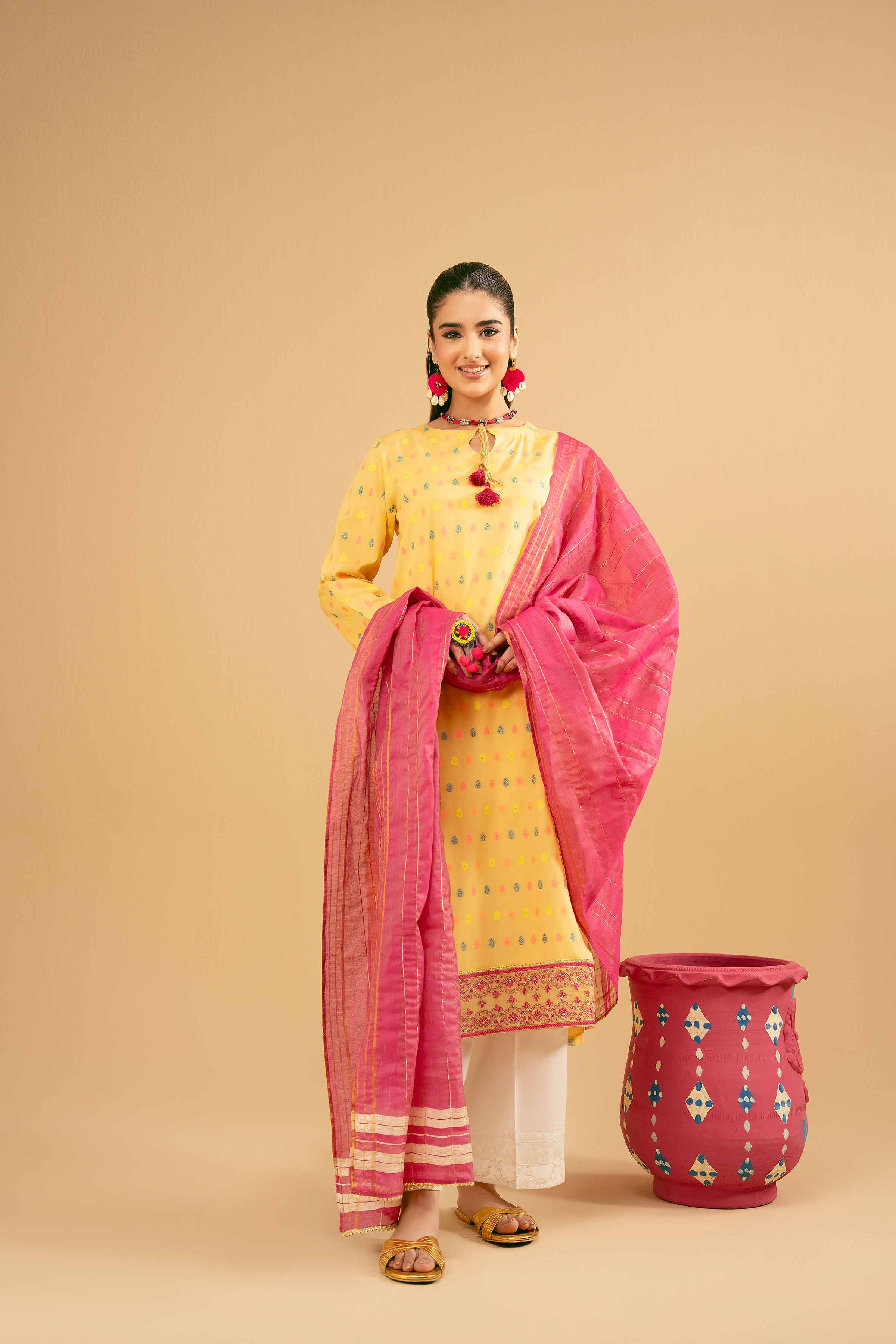 NishatUK - Yellow Embroidered Jacquard 2-piece ready to wear Dress