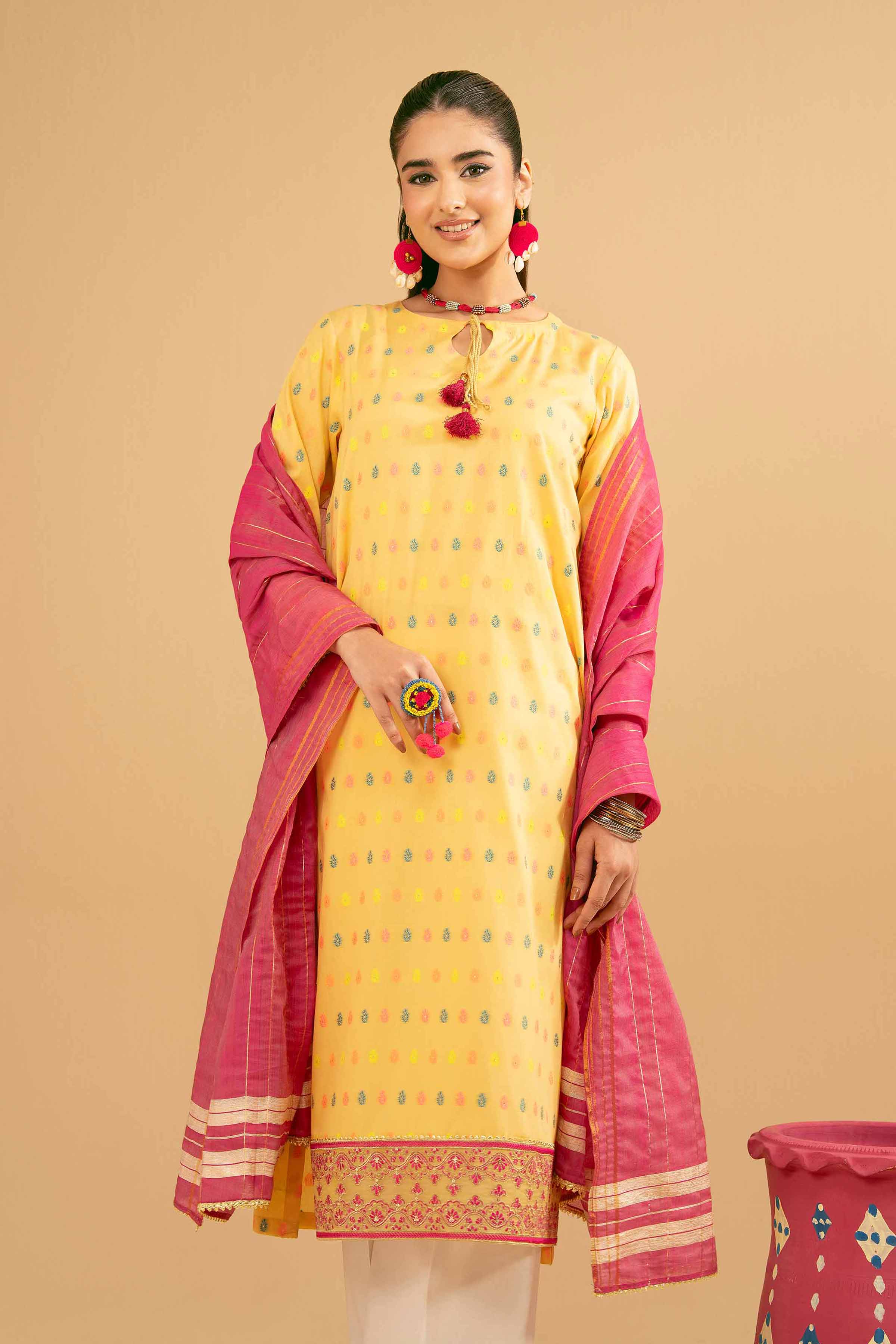NishatUK - Yellow Embroidered Jacquard 2-piece ready to wear Dress