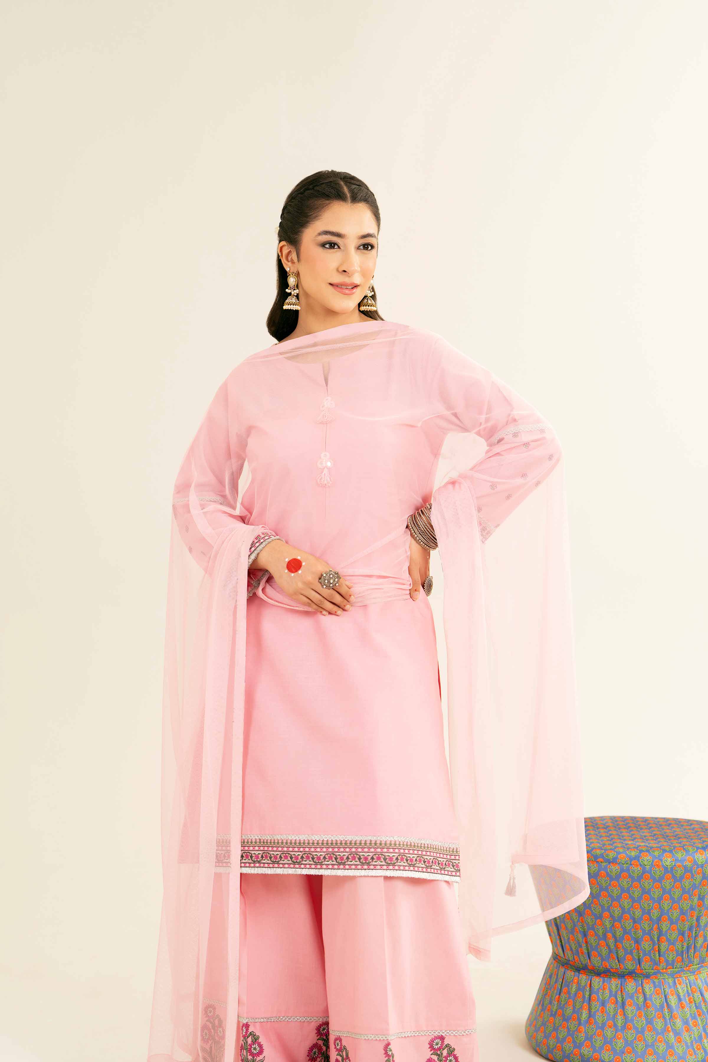 NishatUK - Brown Embroidered Cambric 3-piece ready to wear Suit