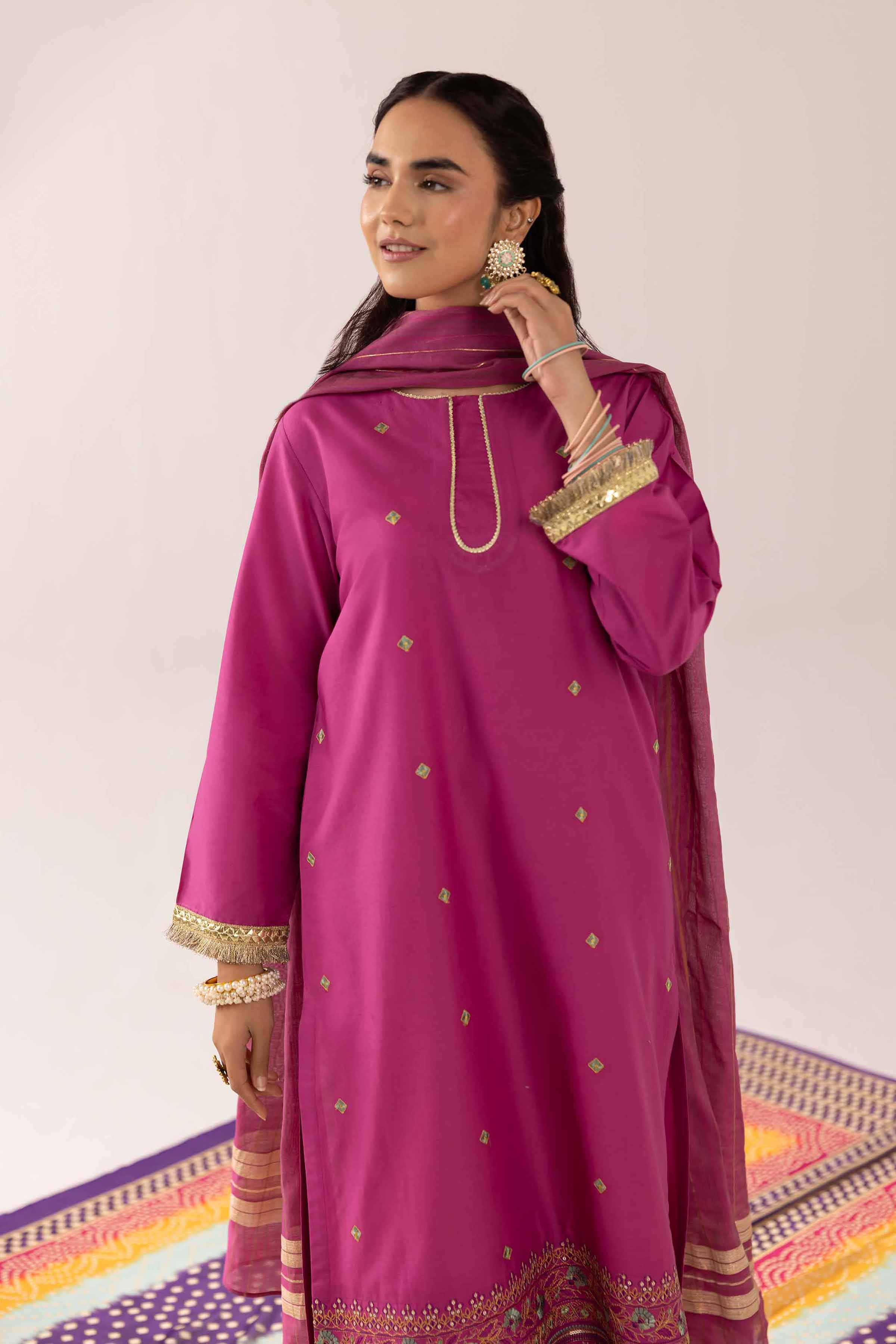 NishatUK - Purple Embroidered Cambric 2-piece ready to wear Dress