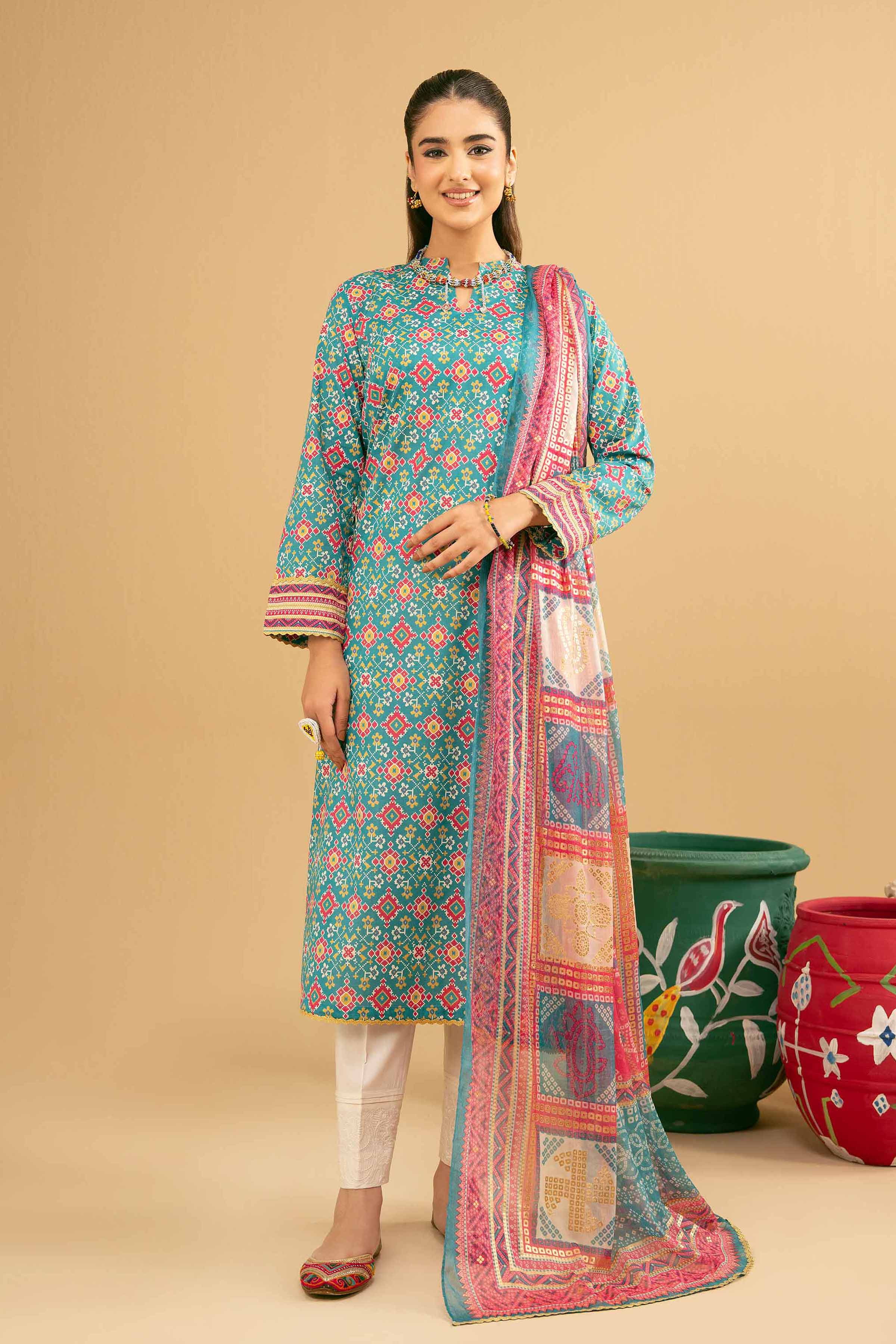 NishatUK - Green Printed Lawn 2-piece ready to wear Dress