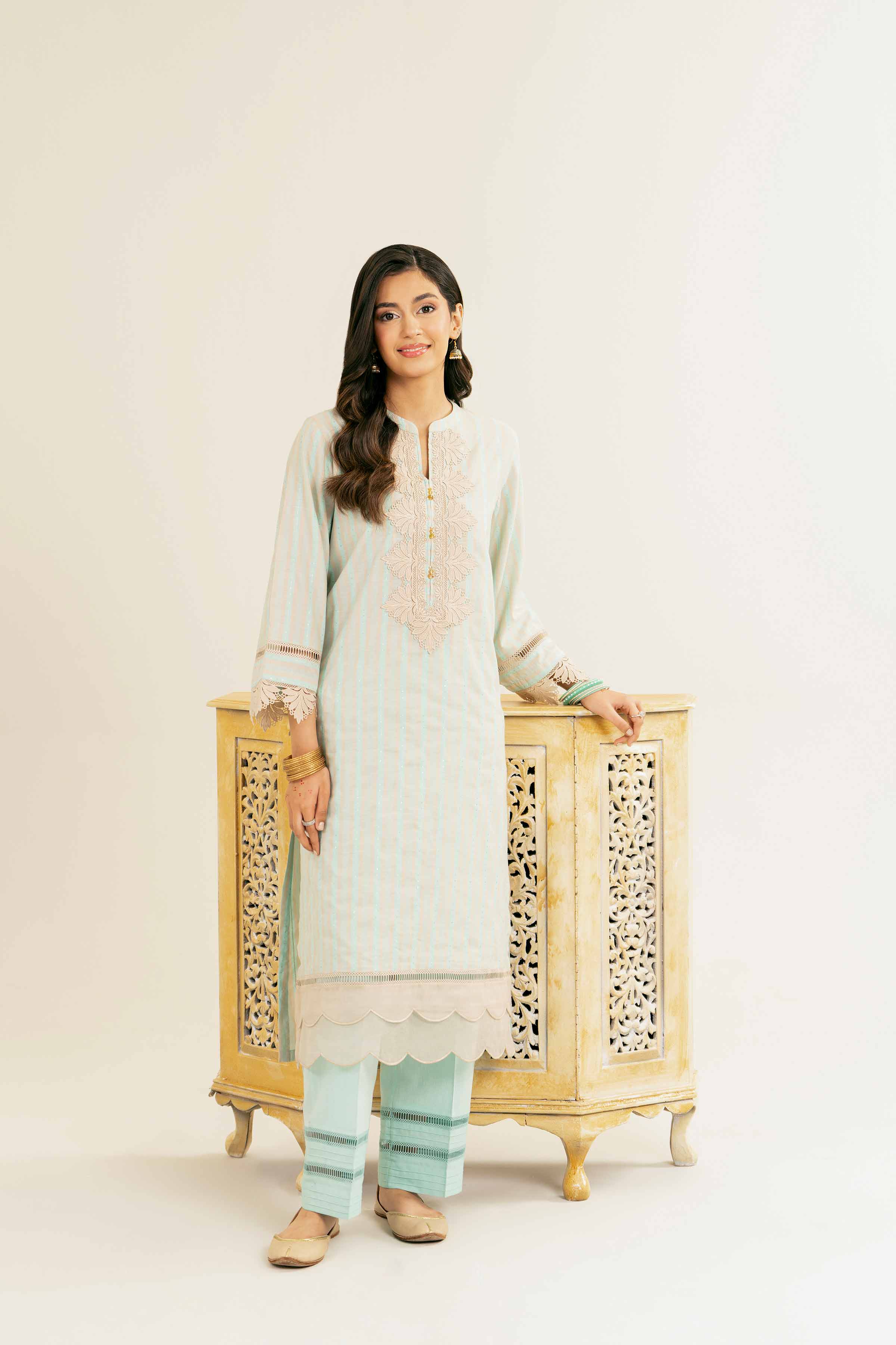 NishatUK - Aqua Embroidered Jacquard 2-piece ready to wear Dress