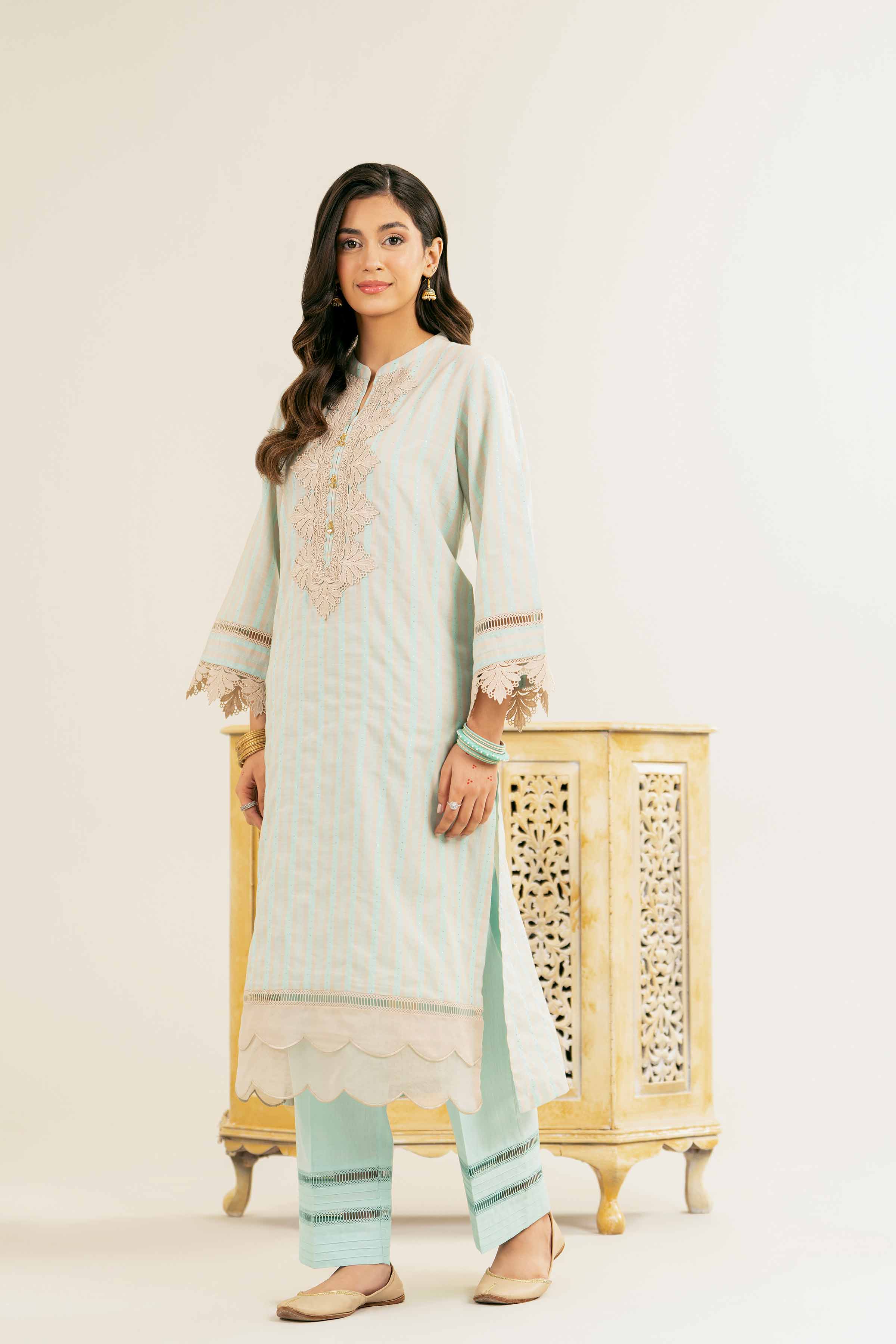 NishatUK - Aqua Embroidered Jacquard 2-piece ready to wear Dress