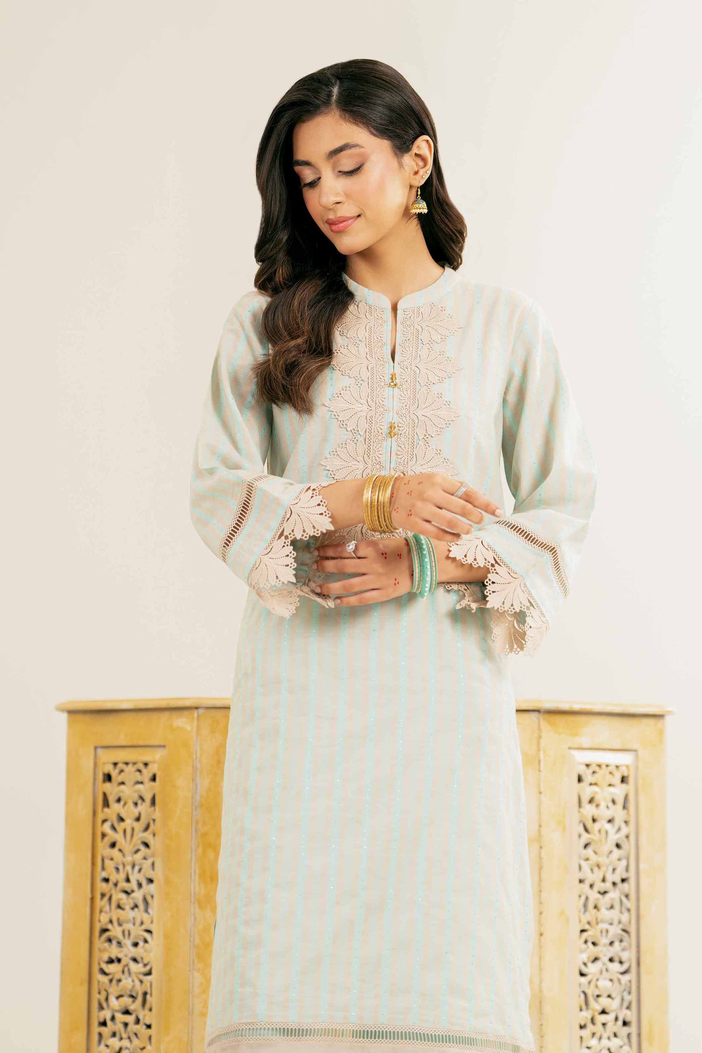 NishatUK - Aqua Embroidered Jacquard 2-piece ready to wear Dress