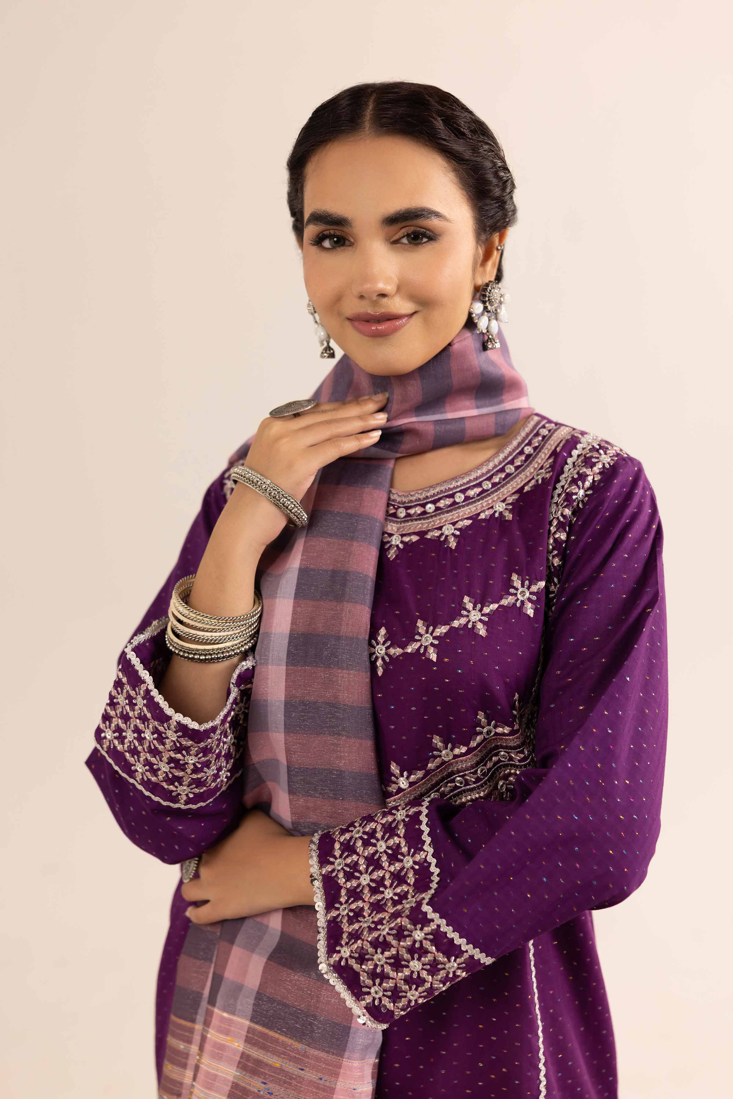 NishatUK - Brown Embroidered Jacquard 2-piece ready to wear Dress