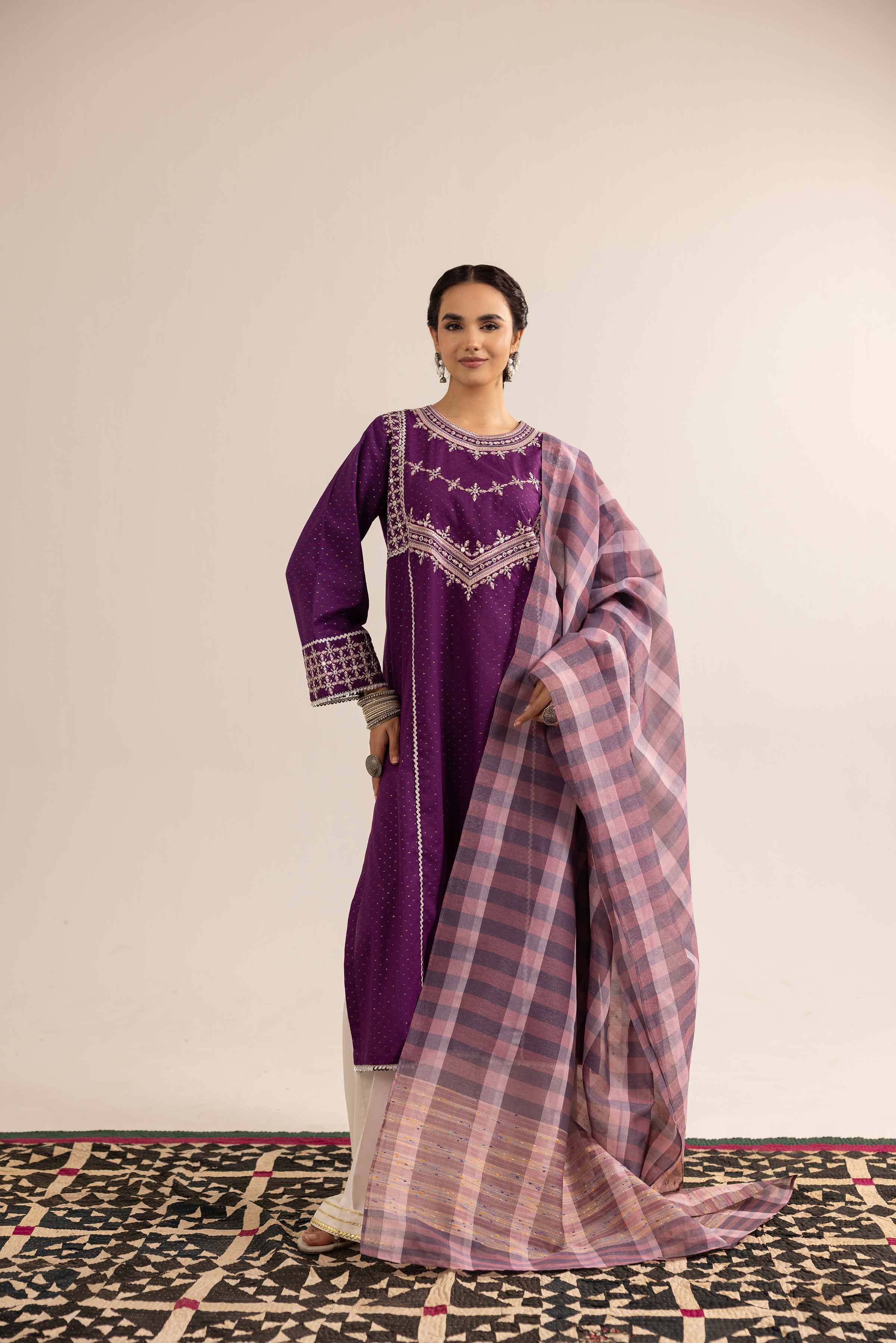 NishatUK - Brown Embroidered Jacquard 2-piece ready to wear Dress