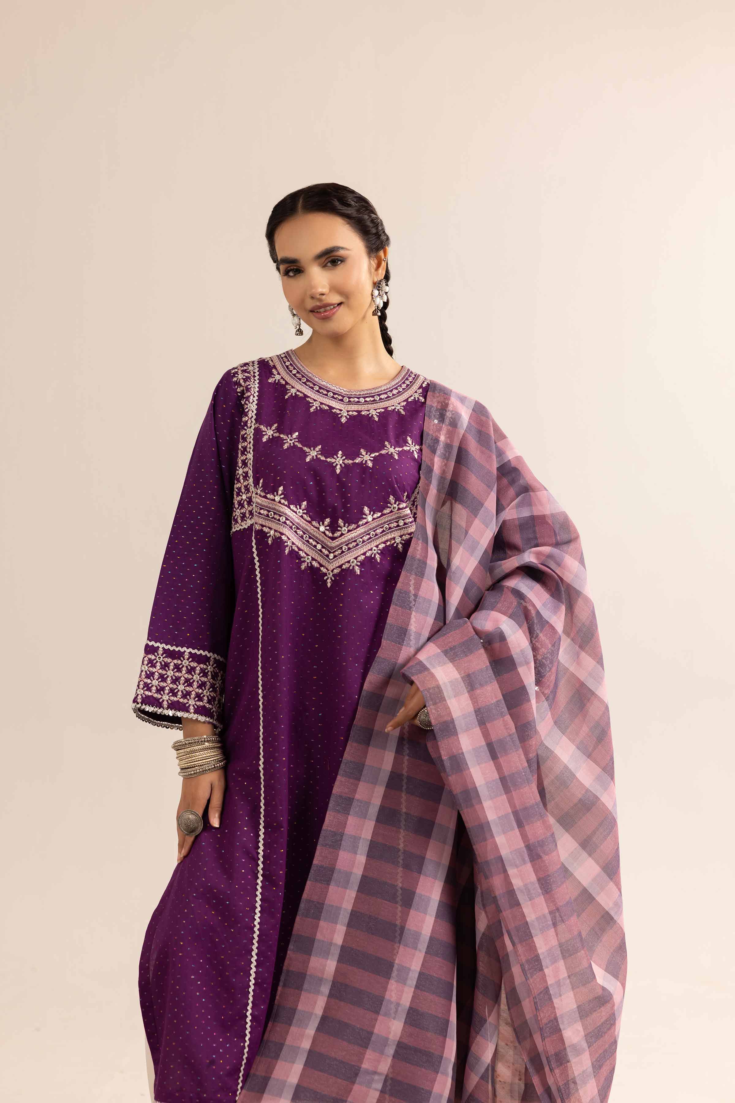 NishatUK - Brown Embroidered Jacquard 2-piece ready to wear Dress