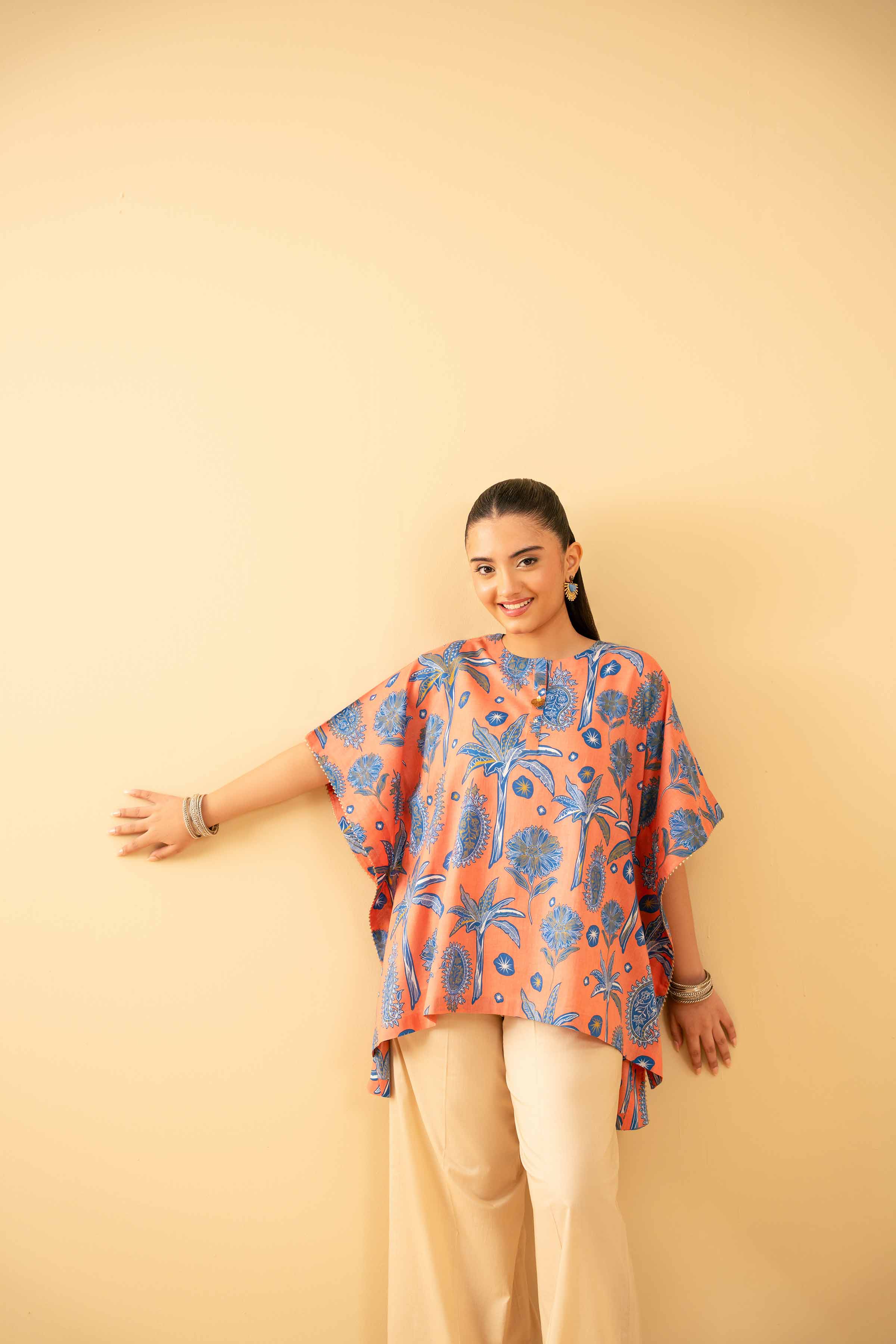 NishatUK - Peach Printed Lawn 1-piece ready to wear Kaftan
