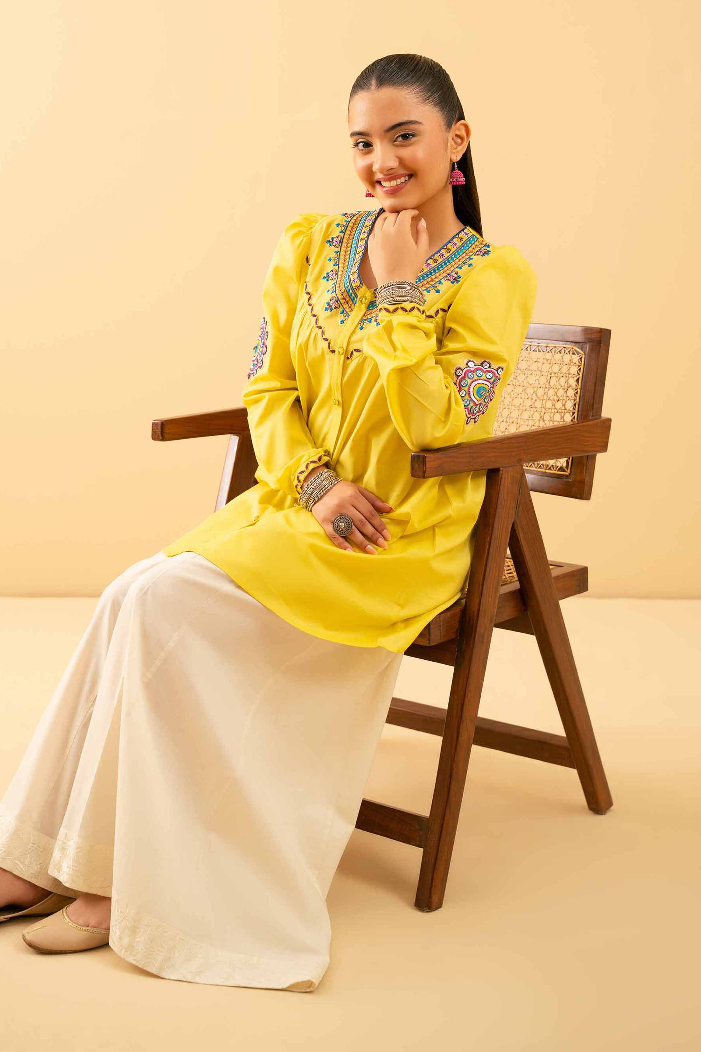 NishatUK - Yellow Embroidered Cambric 1-piece ready to wear Shirt