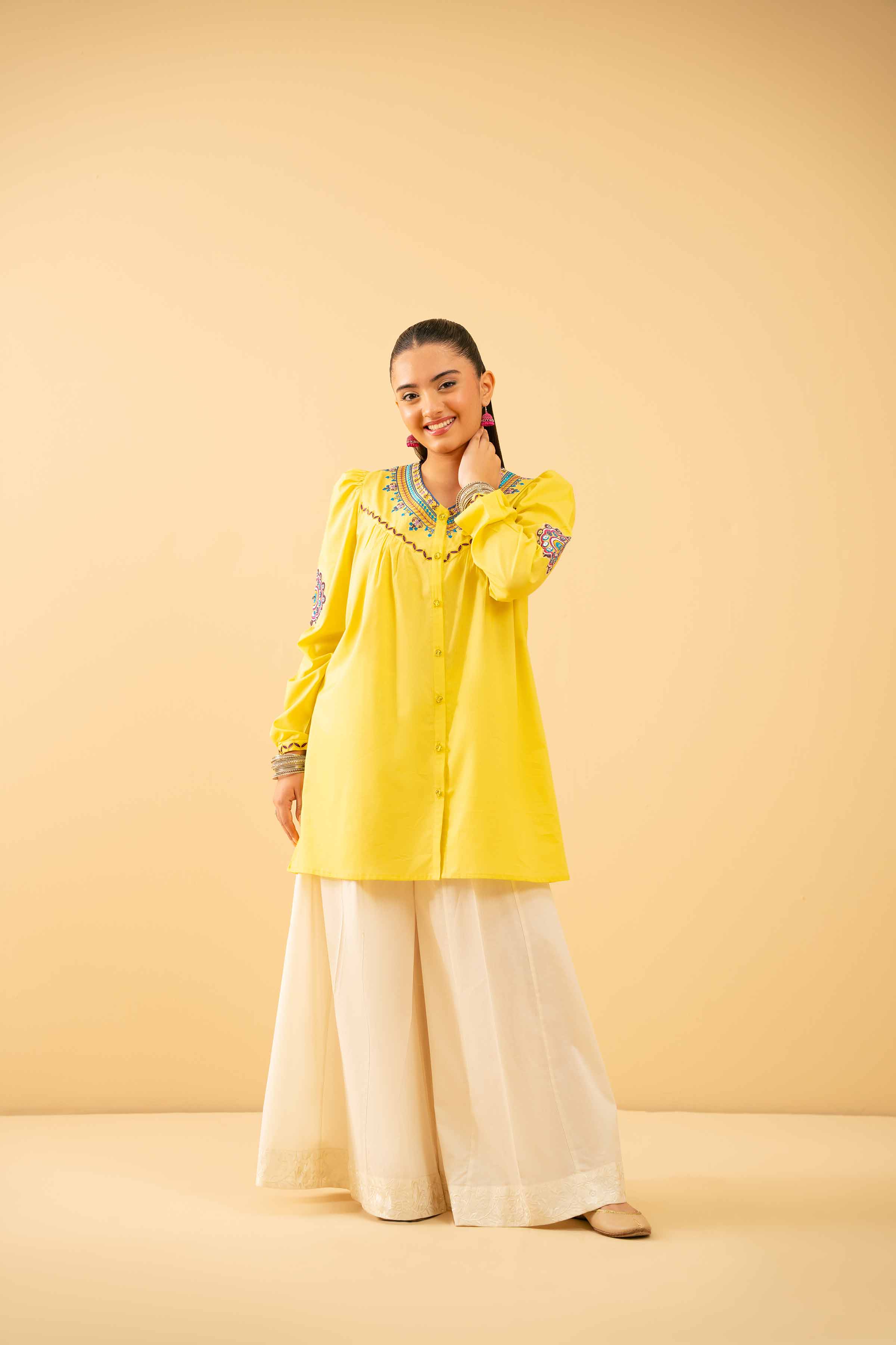 NishatUK - Yellow Embroidered Cambric 1-piece ready to wear Shirt