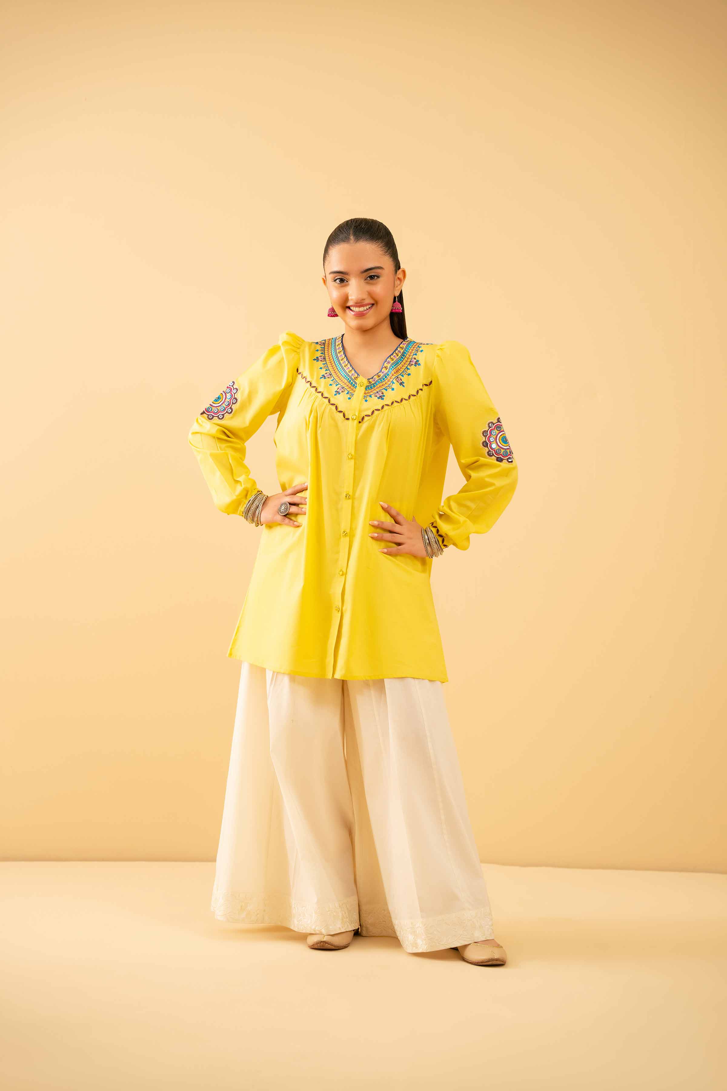 NishatUK - Yellow Embroidered Cambric 1-piece ready to wear Shirt