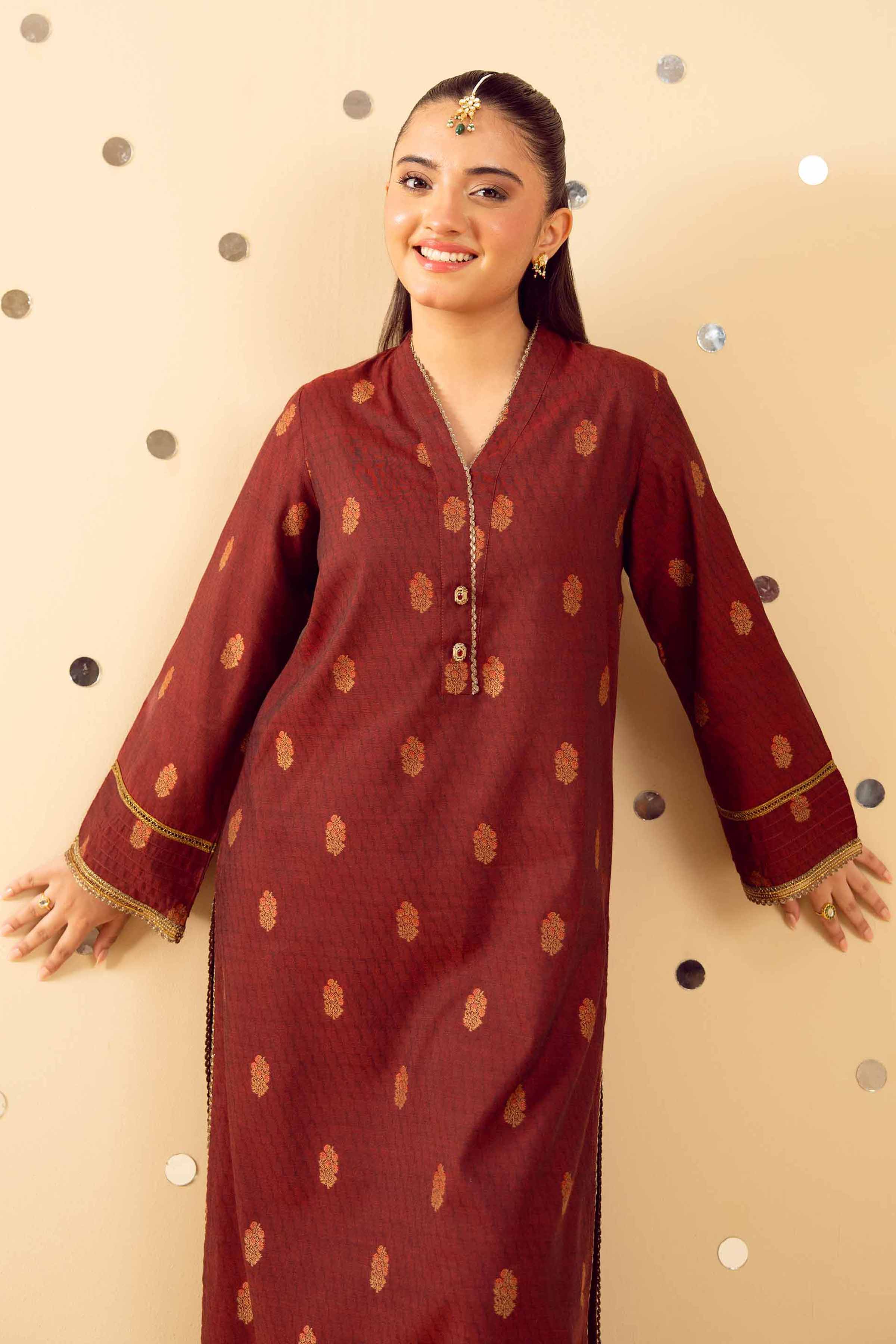 NishatUK - Maroon Solids Jacquard 2-piece ready to wear Dress
