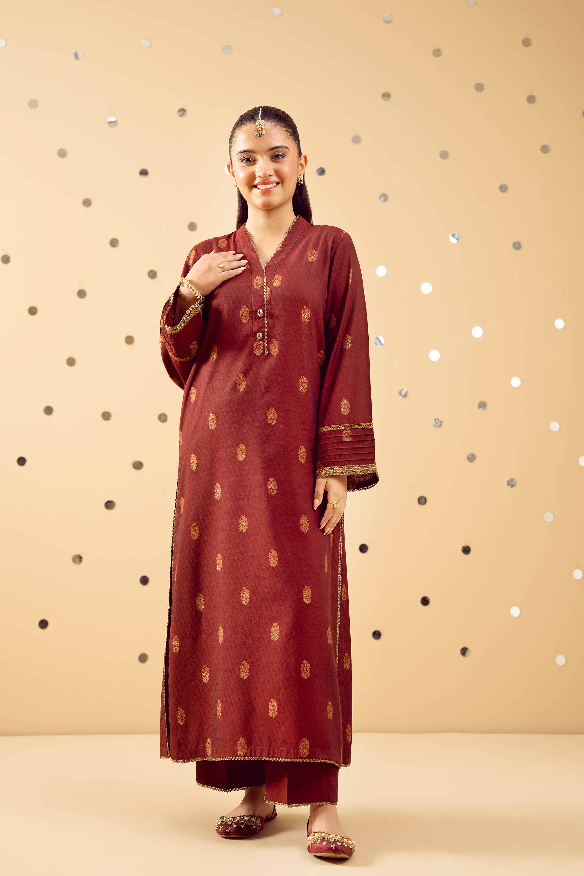 NishatUK - Maroon Solids Jacquard 2-piece ready to wear Dress