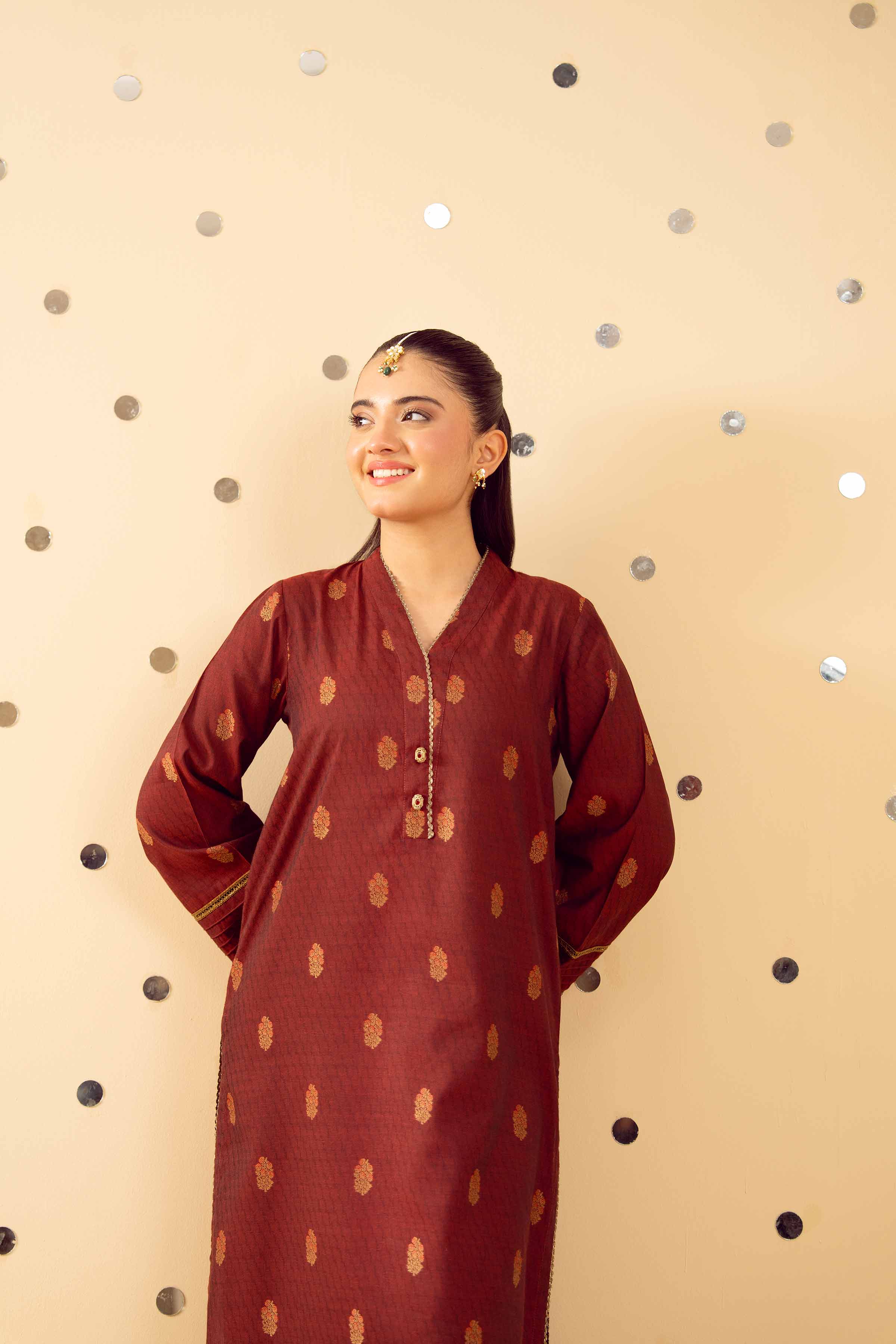 NishatUK - Maroon Solids Jacquard 2-piece ready to wear Dress