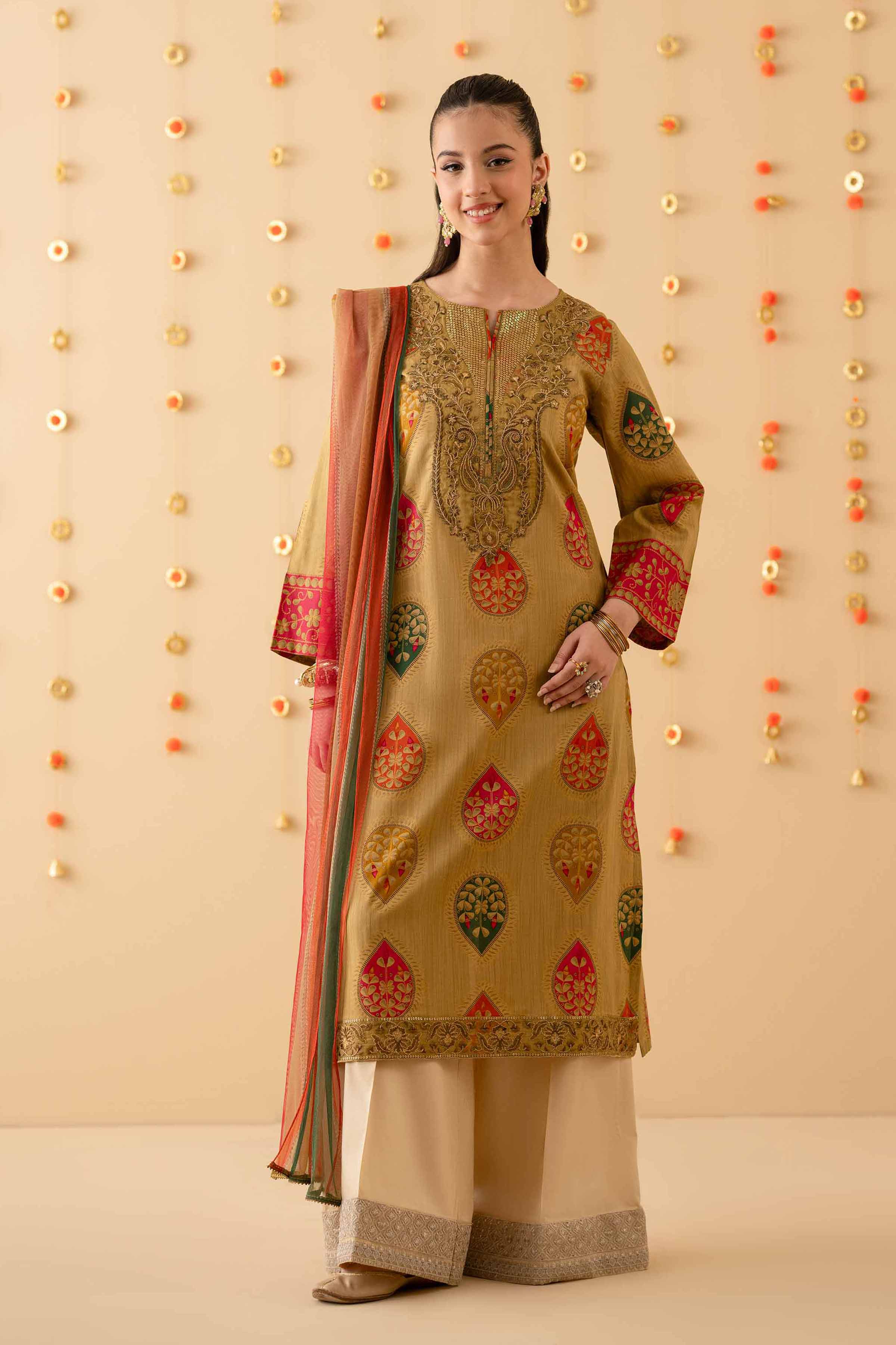 NishatUK - Olive Green Embroidered Lawn 2-piece ready to wear Dress