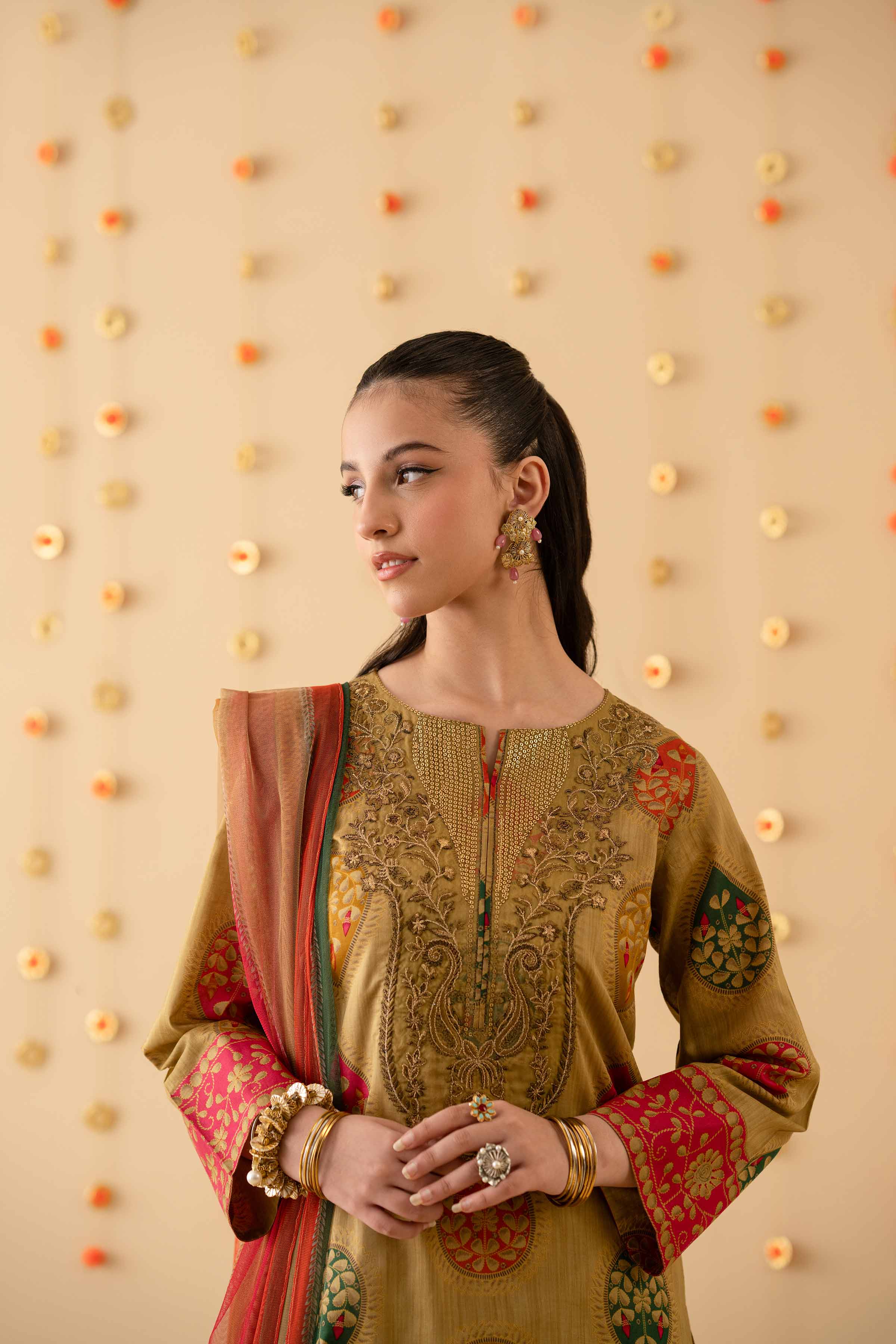 NishatUK - Olive Green Embroidered Lawn 2-piece ready to wear Dress