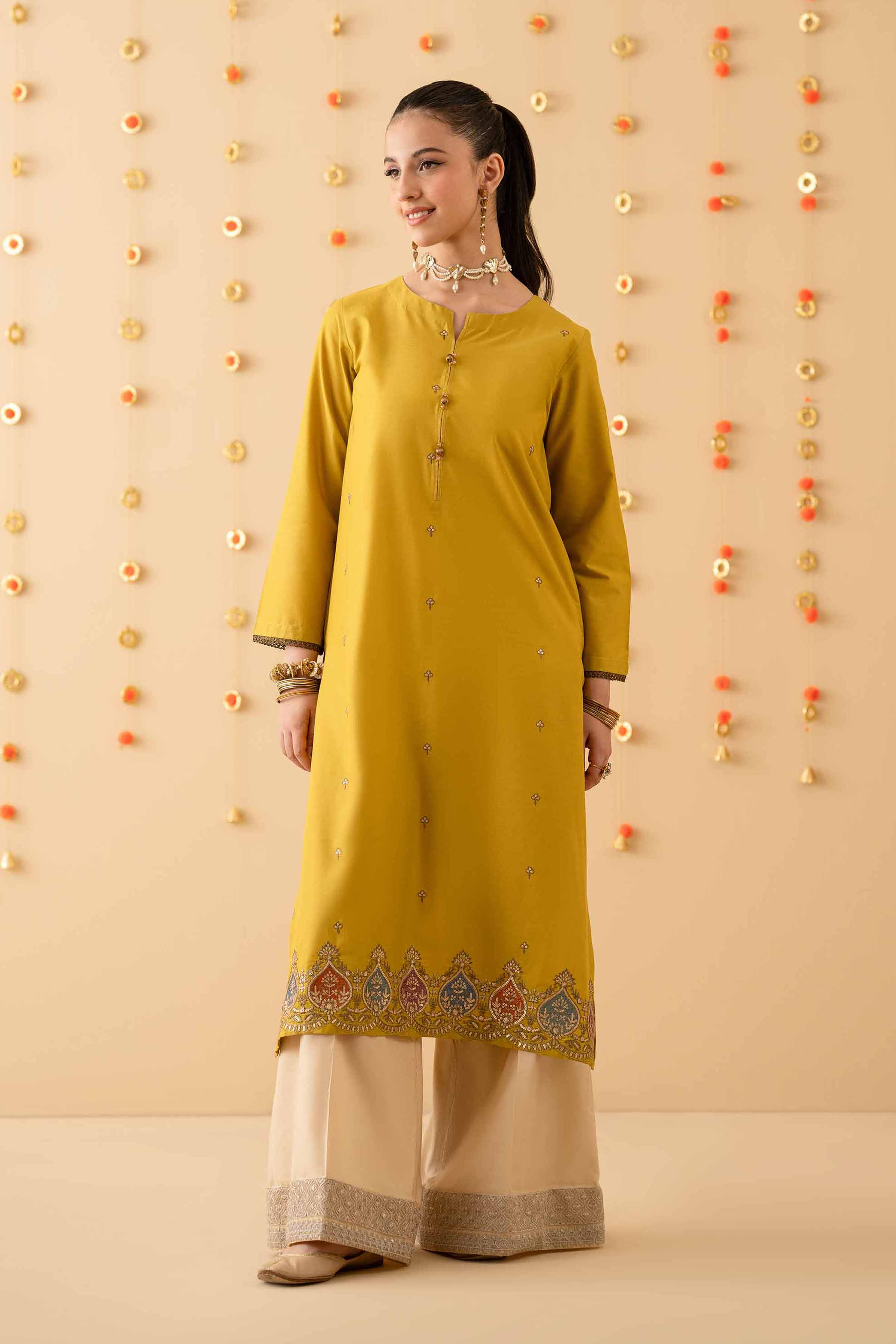 NishatUK - Olive Green Embroidered Cambric 1-piece ready to wear Shirt