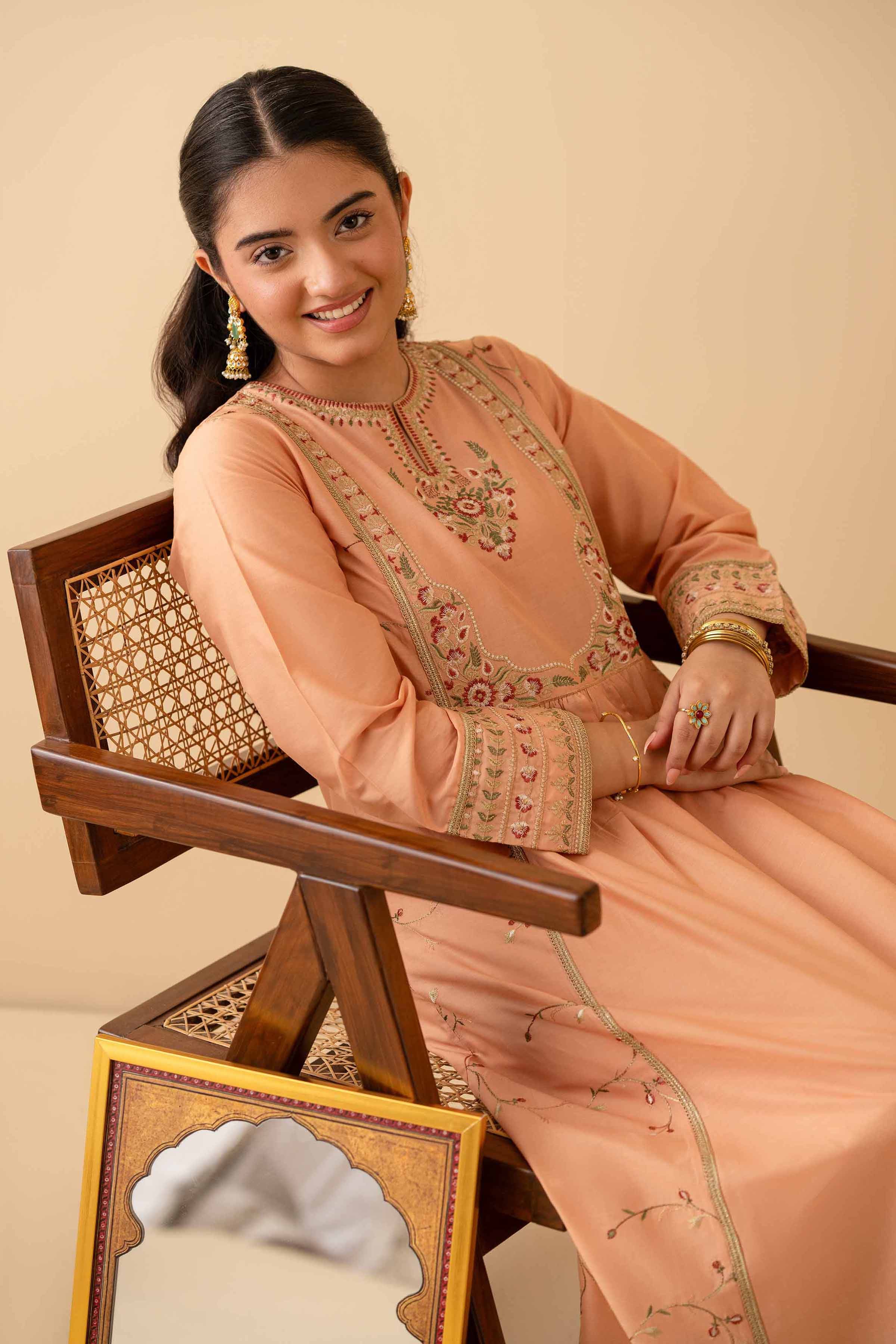 NishatUK - Peach Embroidered Cambric 1-piece ready to wear Shirt