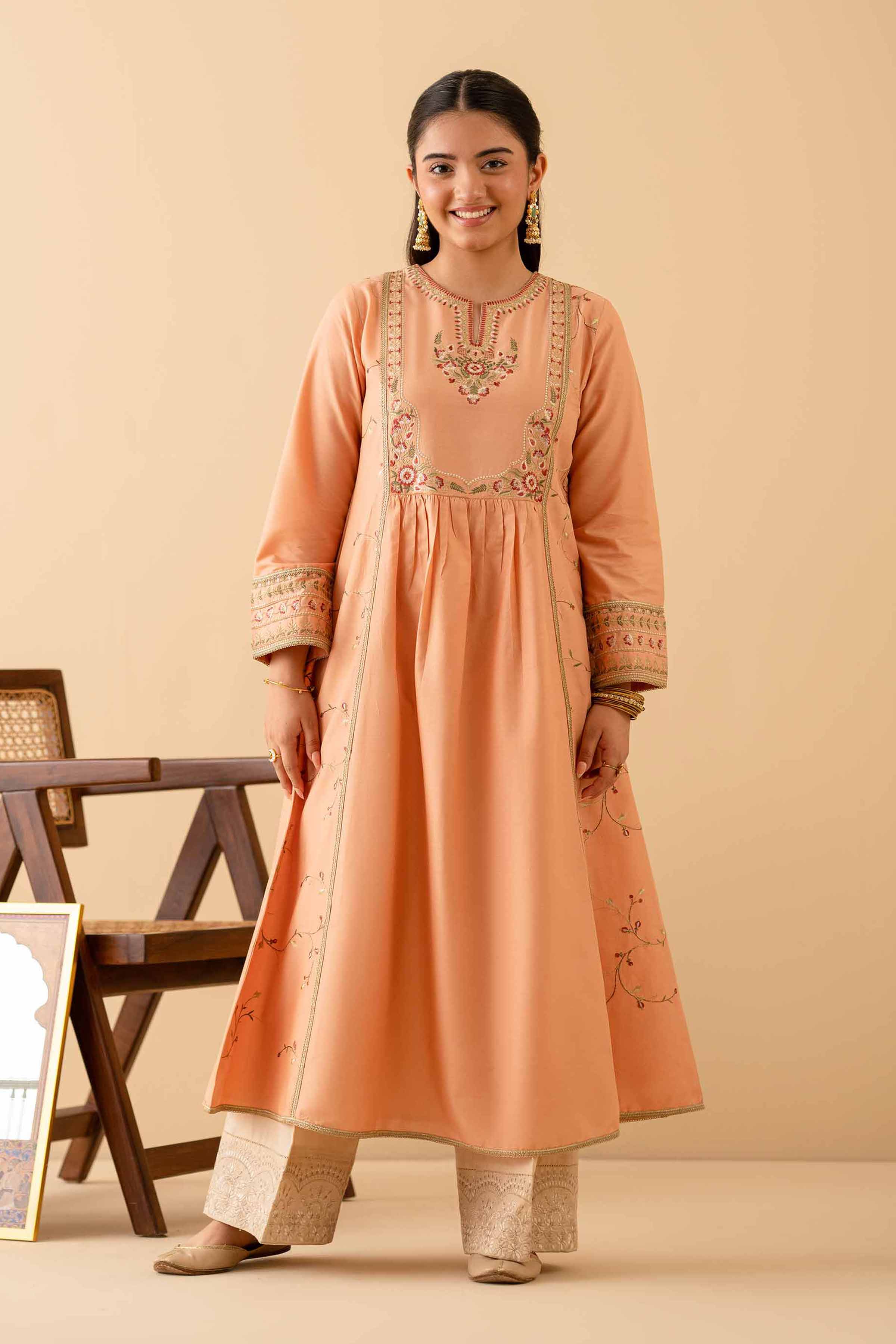 NishatUK - Peach Embroidered Cambric 1-piece ready to wear Shirt