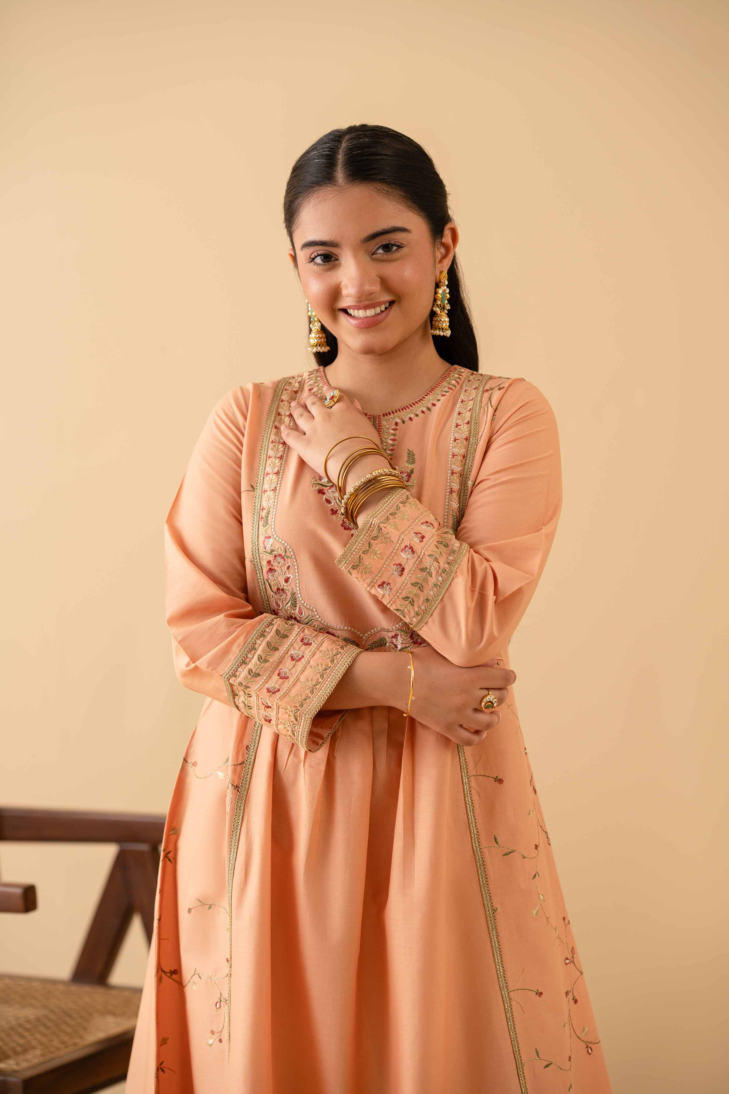 NishatUK - Peach Embroidered Cambric 1-piece ready to wear Shirt
