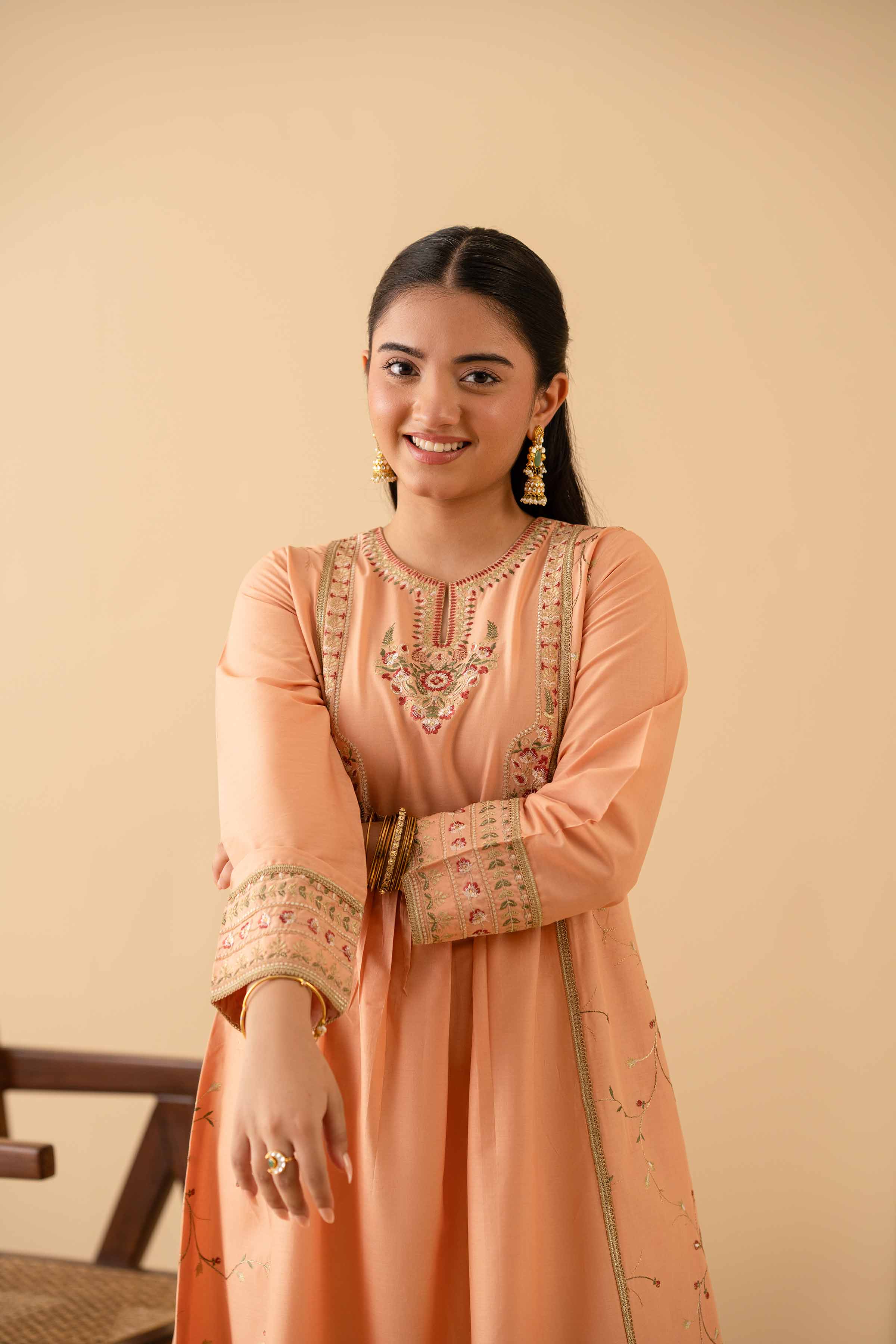 NishatUK - Peach Embroidered Cambric 1-piece ready to wear Shirt