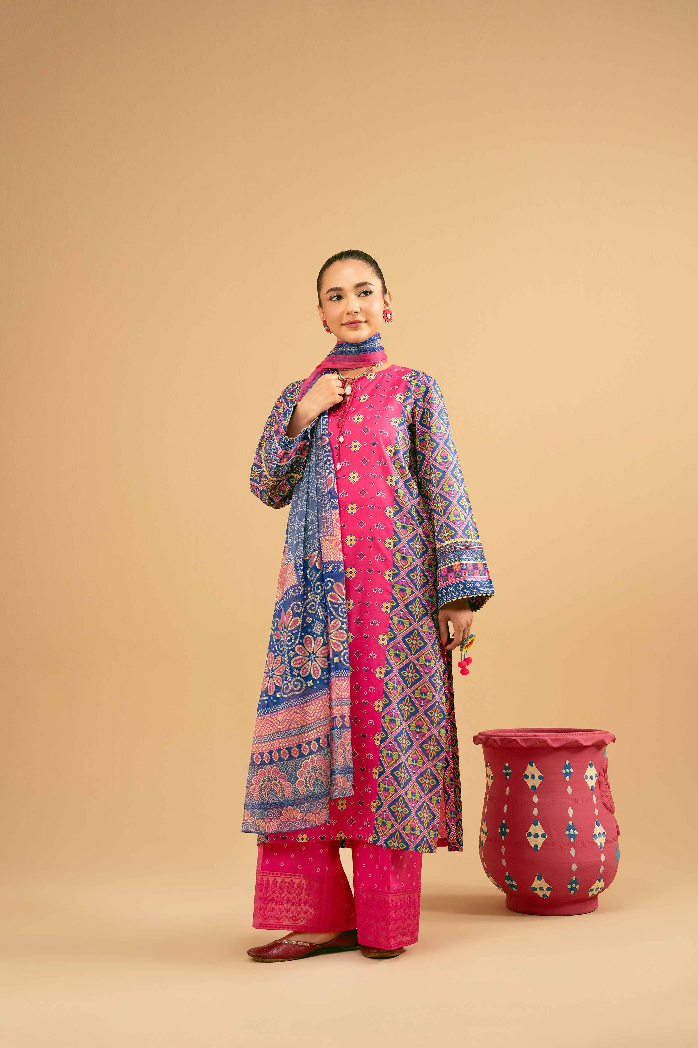 NishatUK - Peach Embroidered Lawn 3-piece ready to wear Suit