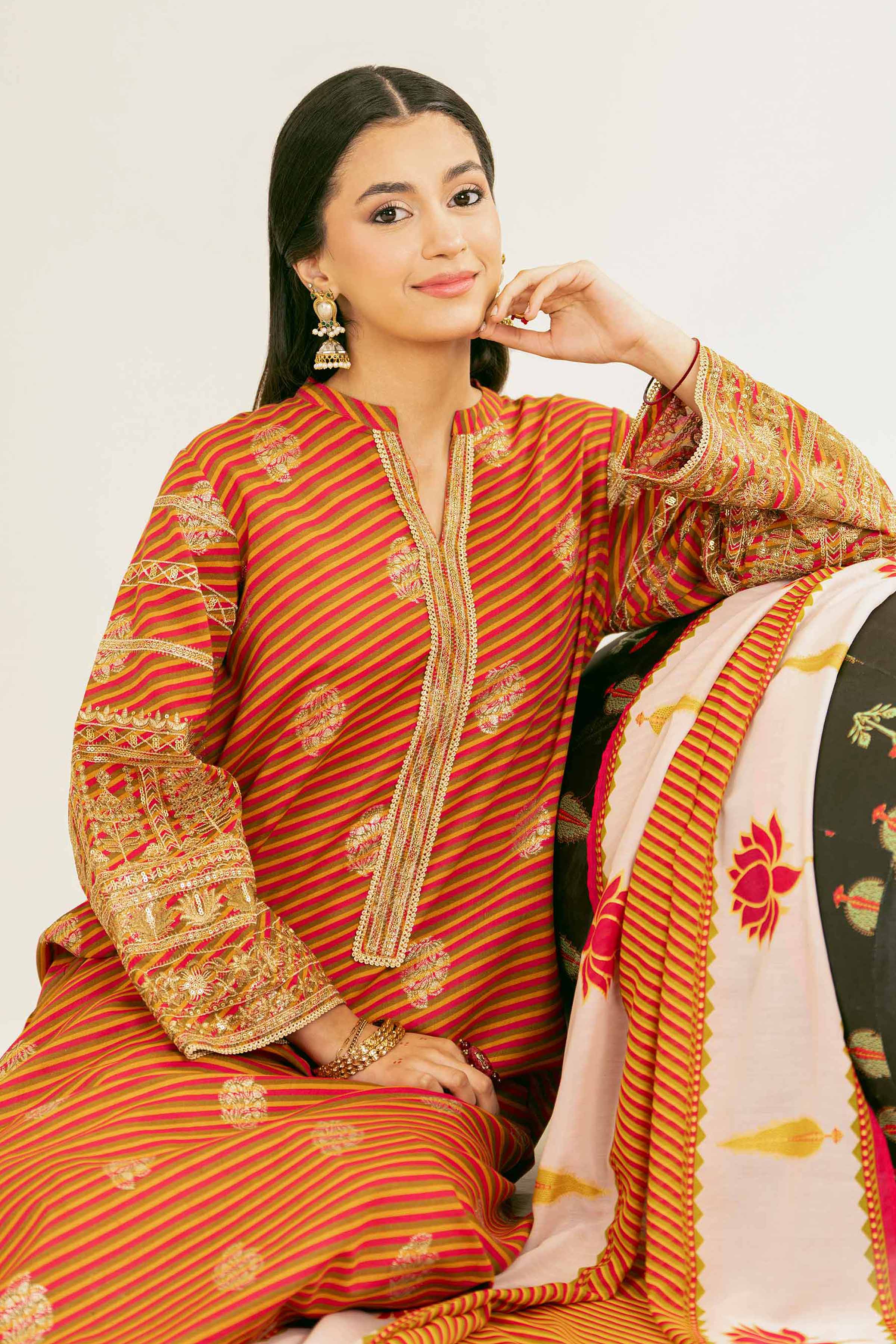 NishatUK - Brown Embroidered Jacquard 3-piece ready to wear Suit