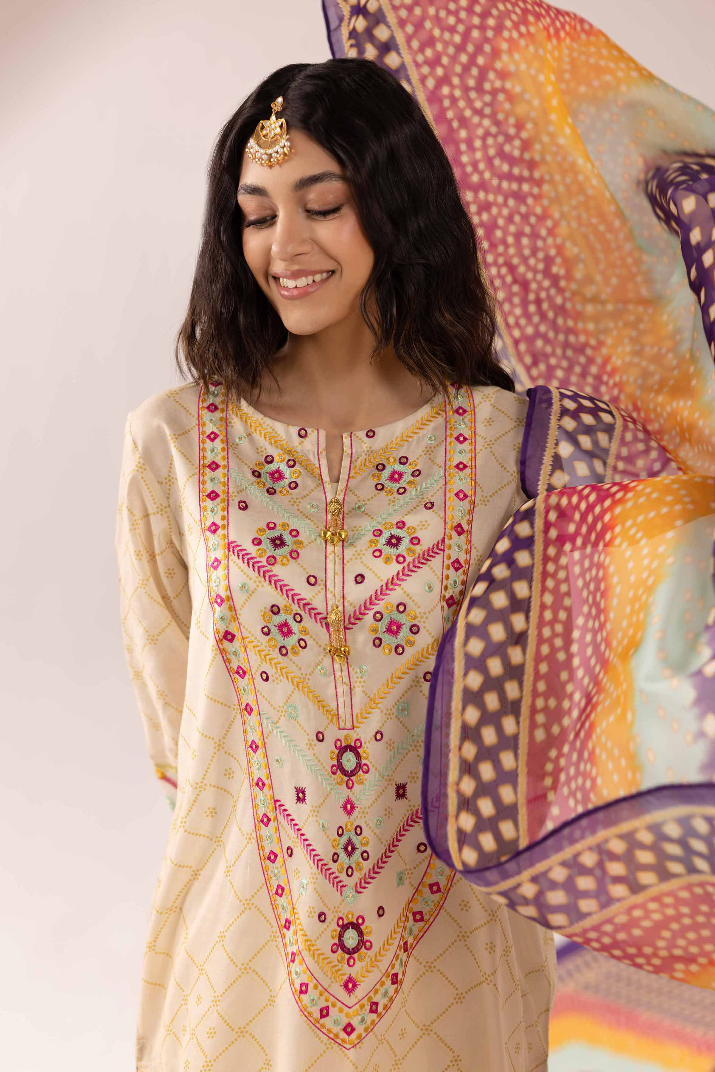 NishatUK - Brown Embroidered Lawn 3-piece ready to wear Suit