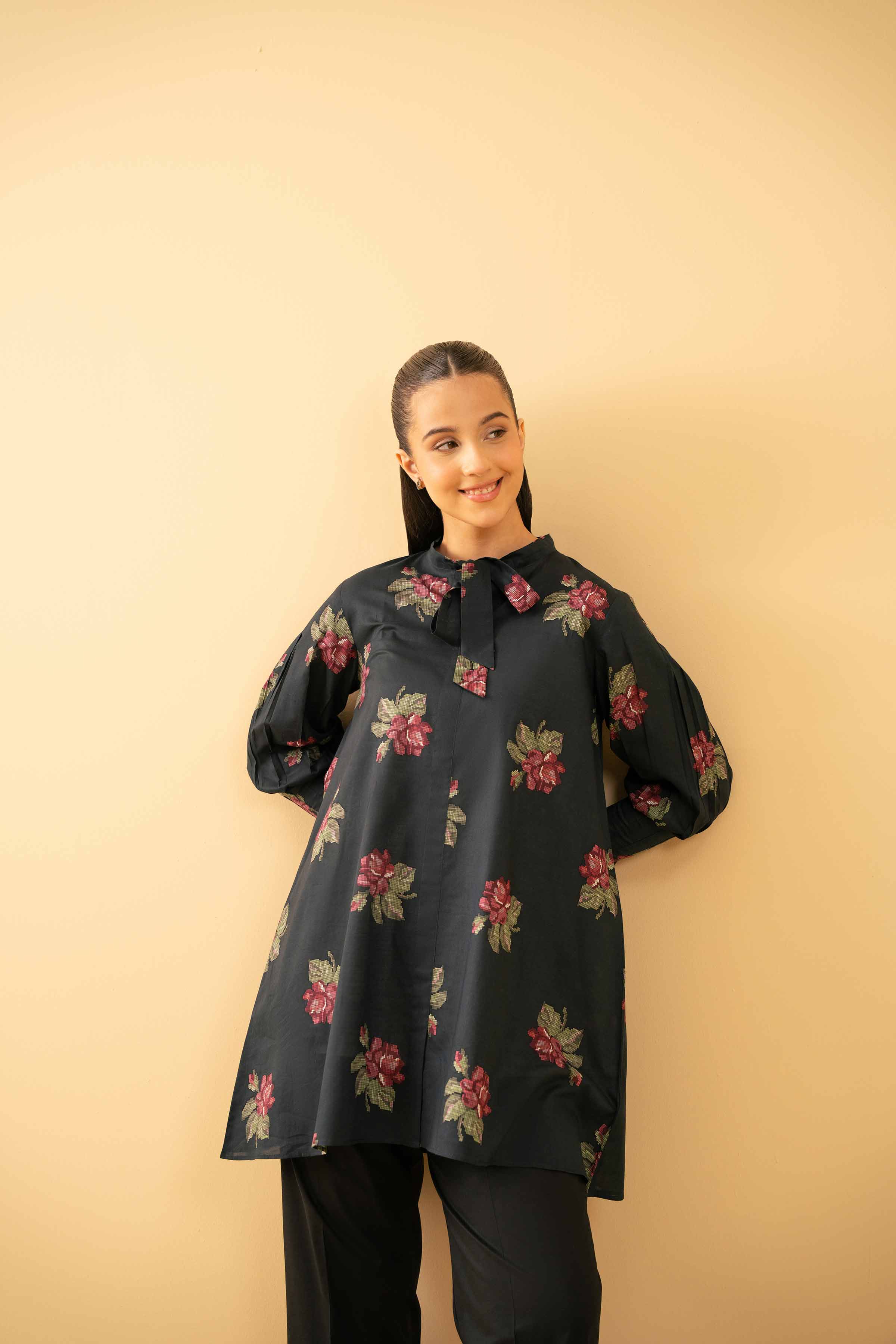 NishatUK - Black Printed Lawn 1-piece ready to wear Tunic