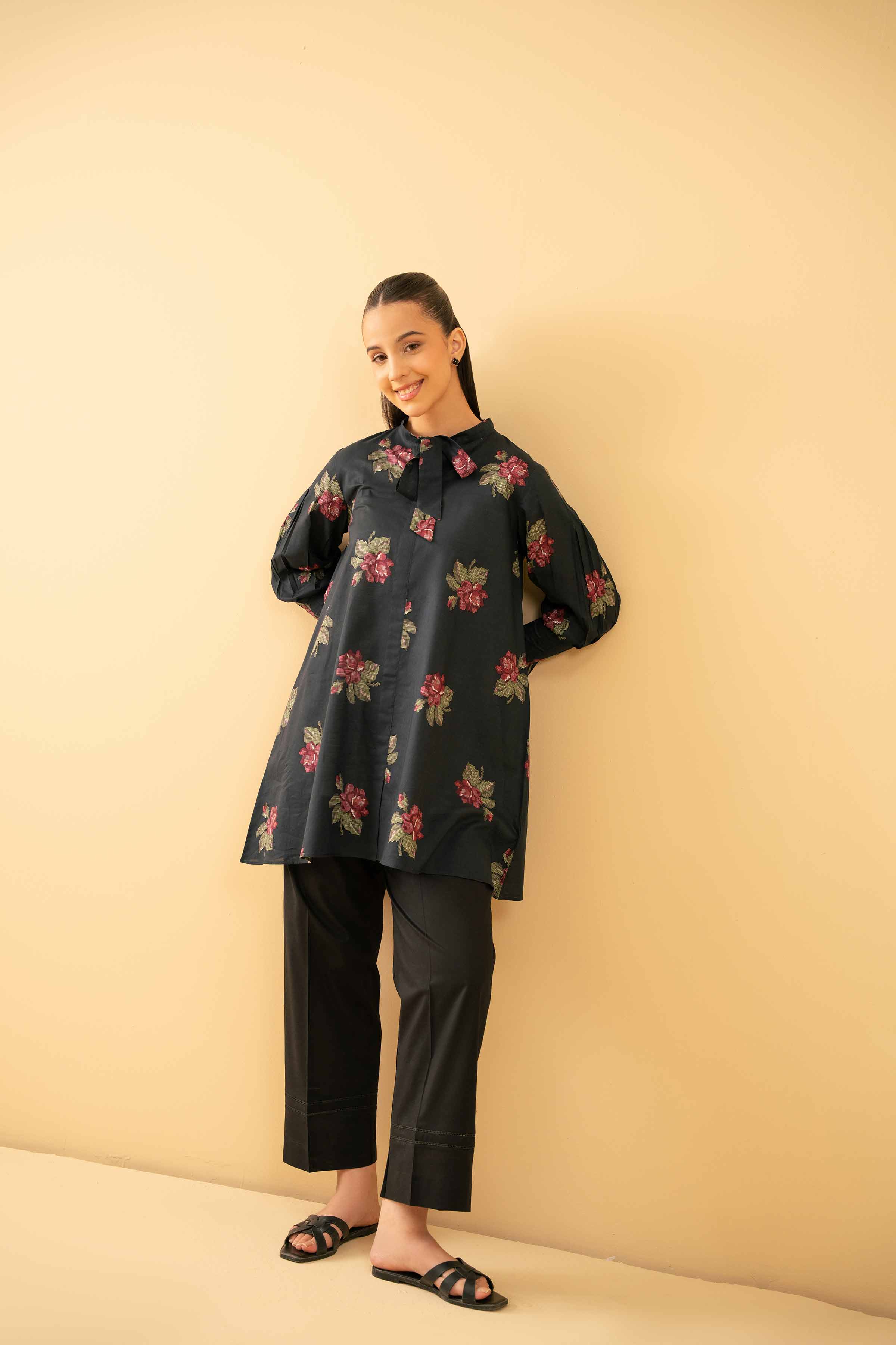 NishatUK - Black Printed Lawn 1-piece ready to wear Tunic