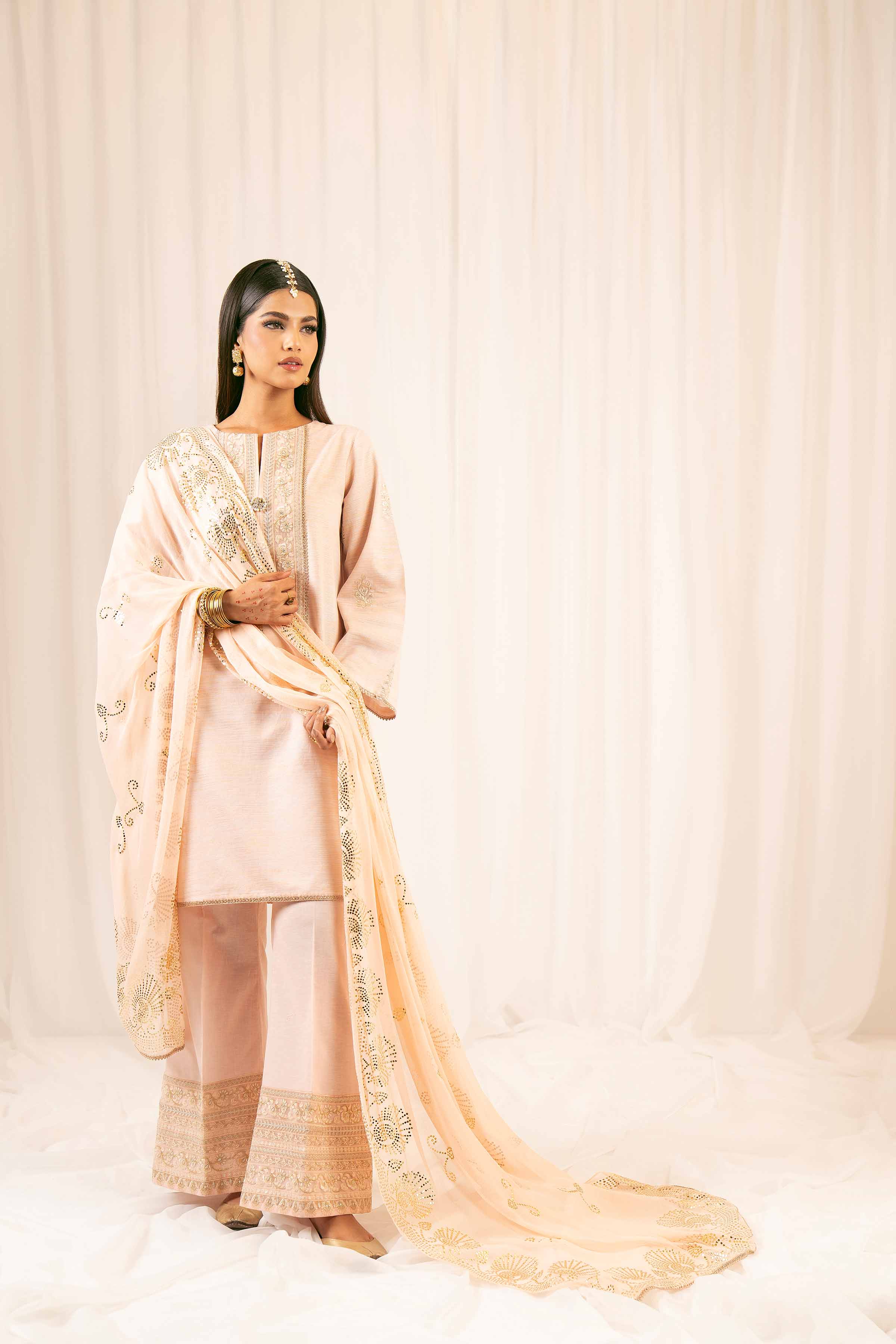 NishatUK - Peach Embroidered Yarn Dyed 3-piece ready to wear Suit