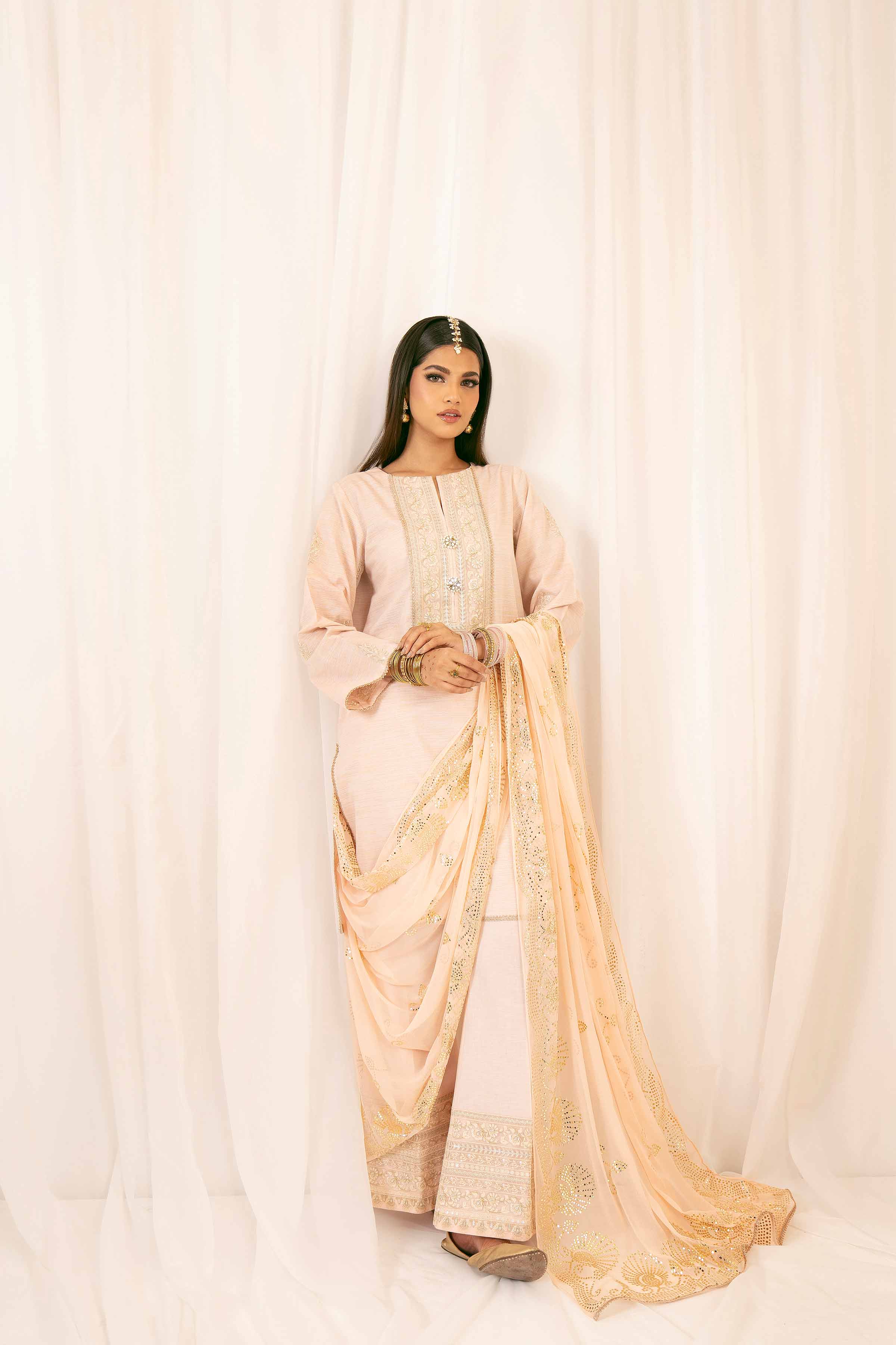 NishatUK - Peach Embroidered Yarn Dyed 3-piece ready to wear Suit