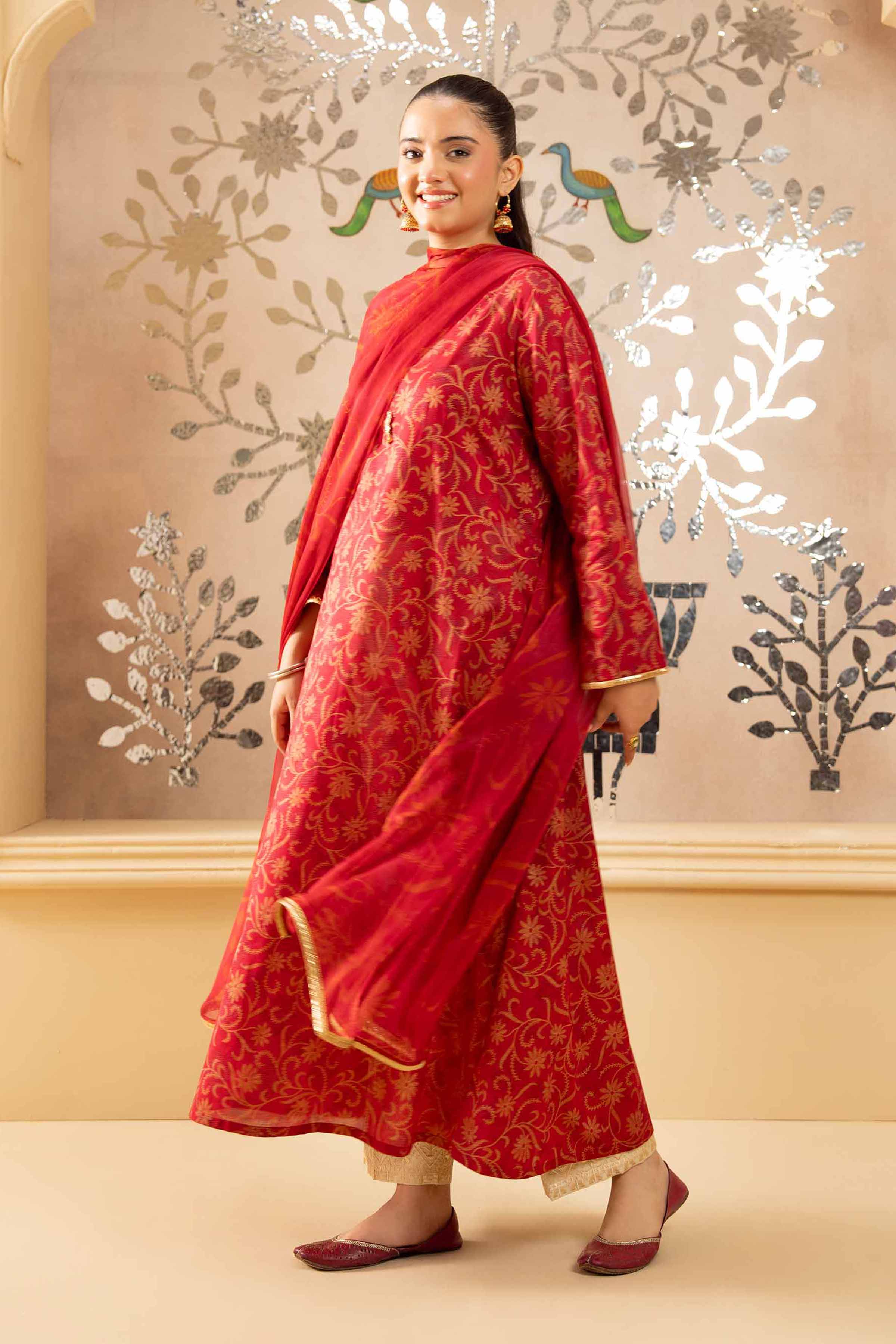 NishatUK - Red Printed Lawn 2-piece ready to wear Dress