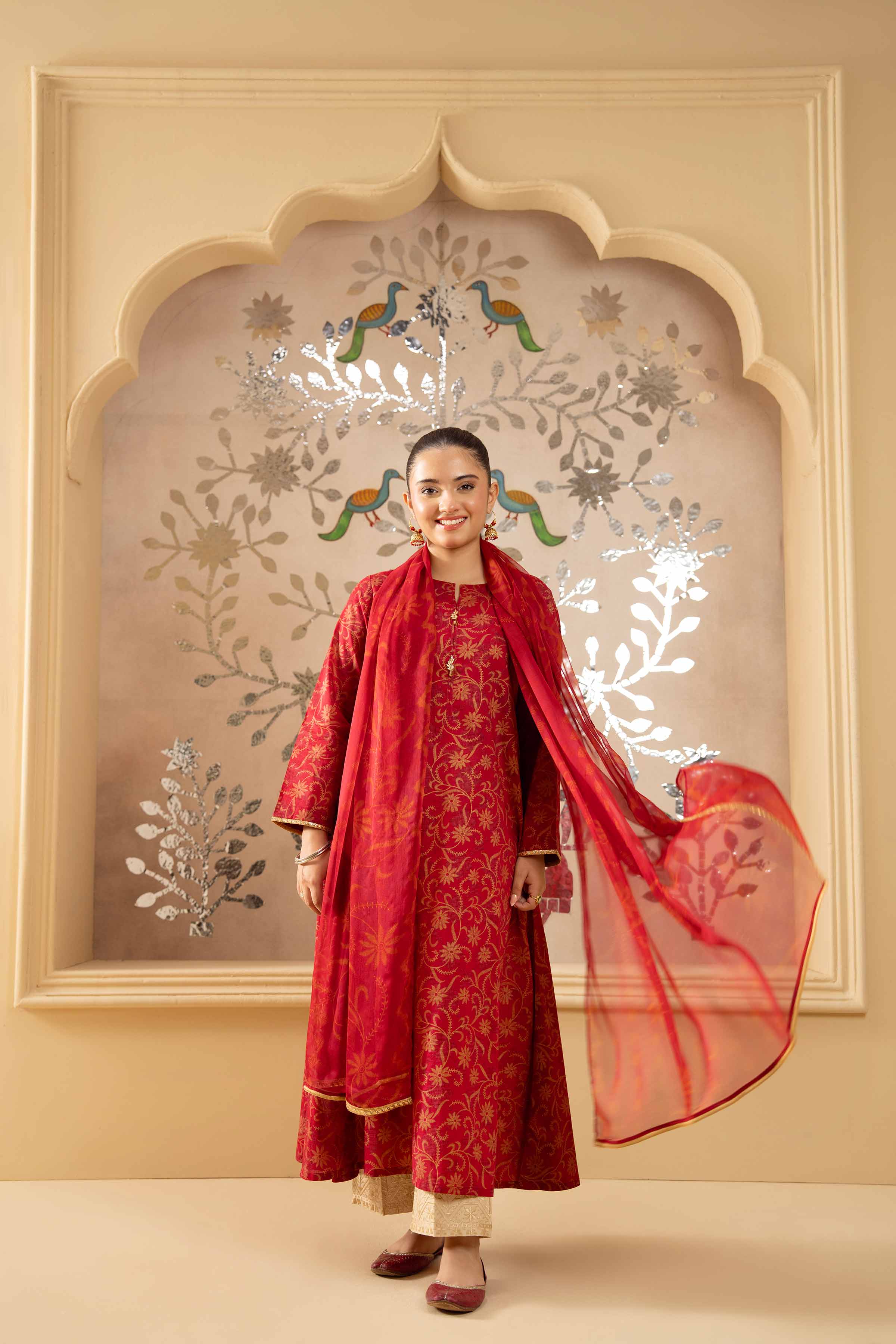 NishatUK - Red Printed Lawn 2-piece ready to wear Dress