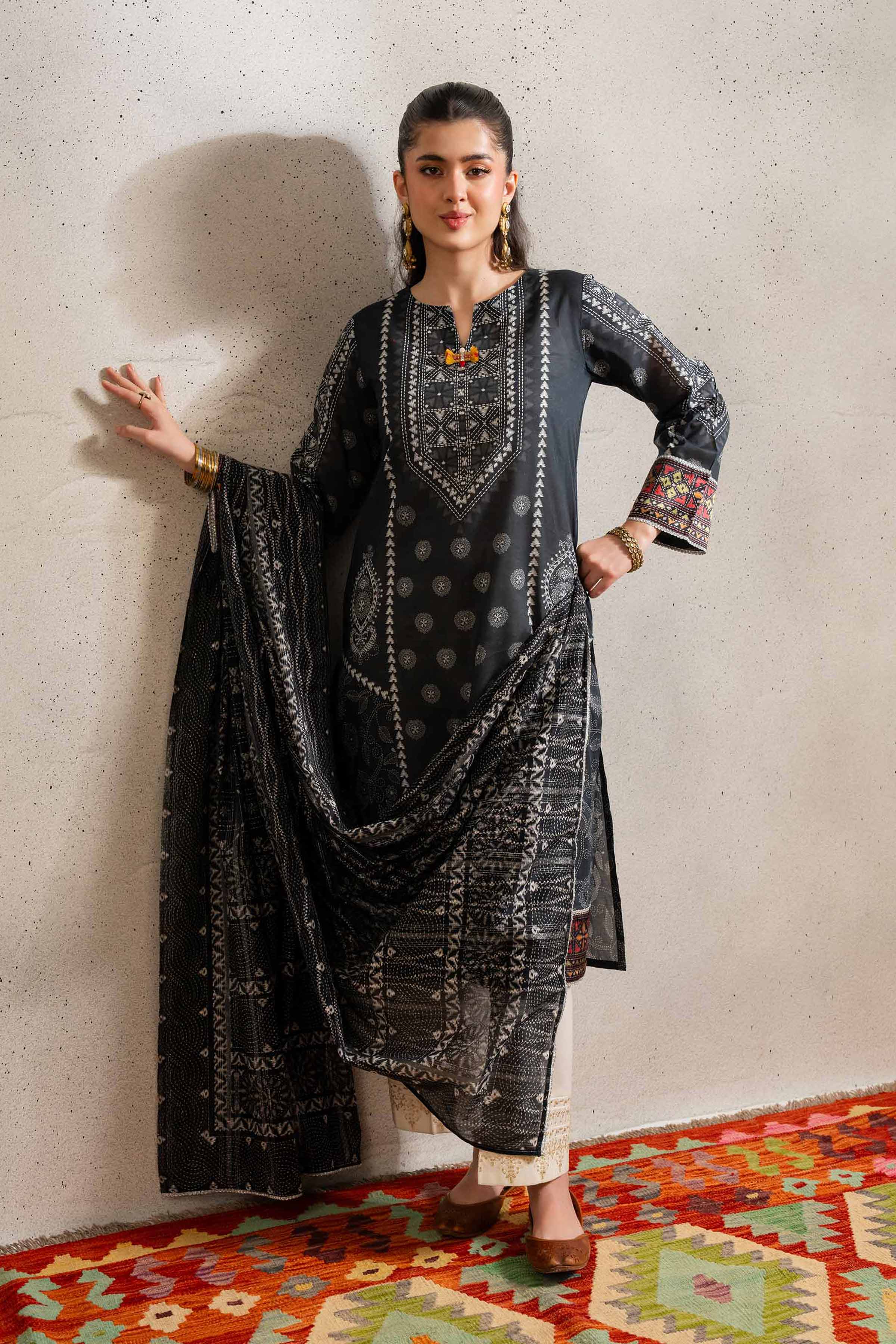 NishatUK - Brown Printed Lawn 2-piece ready to wear Dress