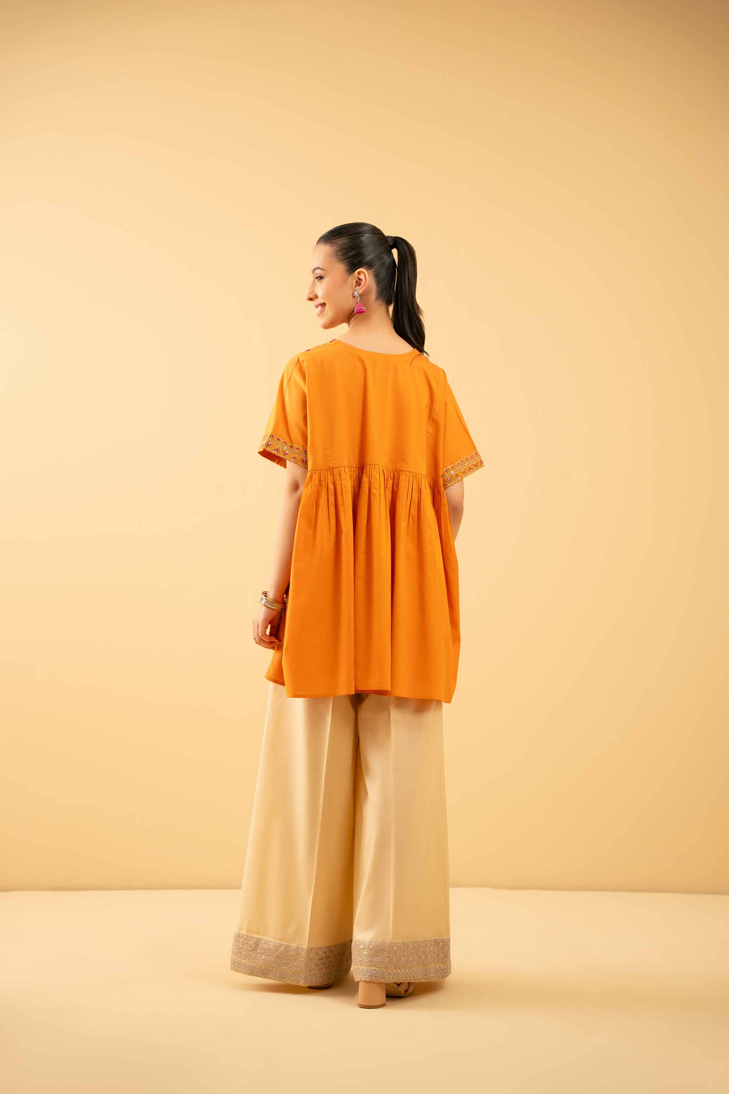 NishatUK - Orange Embroidered Cambric 1-piece ready to wear Tunic