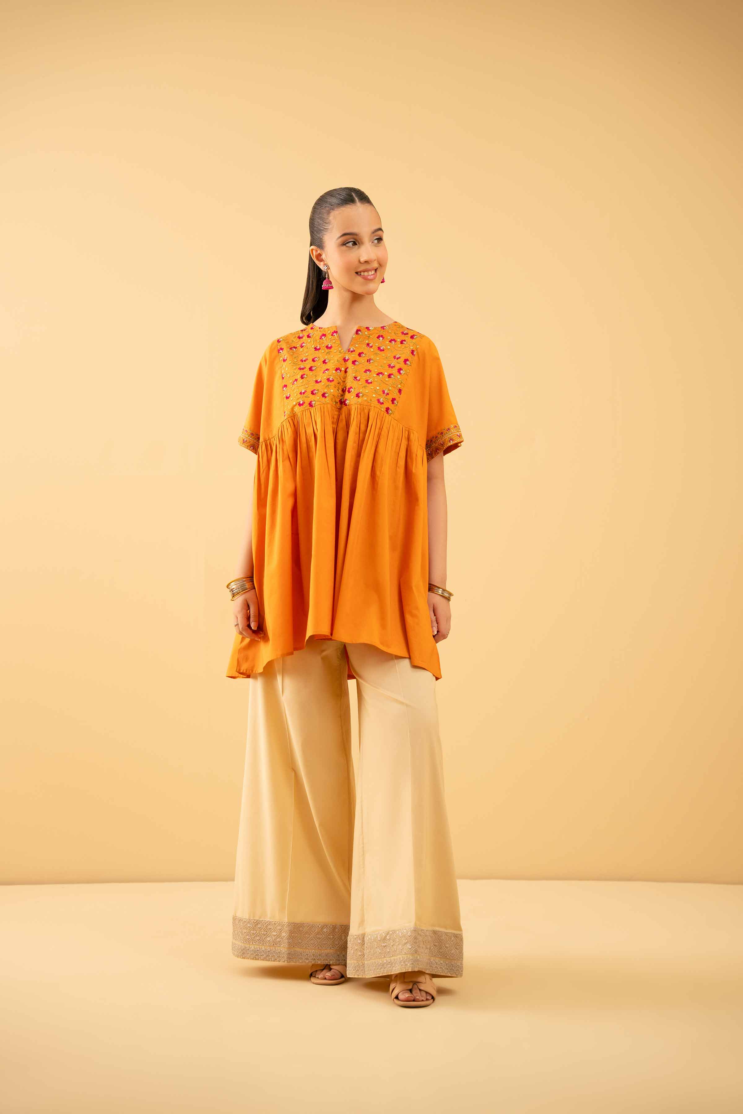 NishatUK - Orange Embroidered Cambric 1-piece ready to wear Tunic