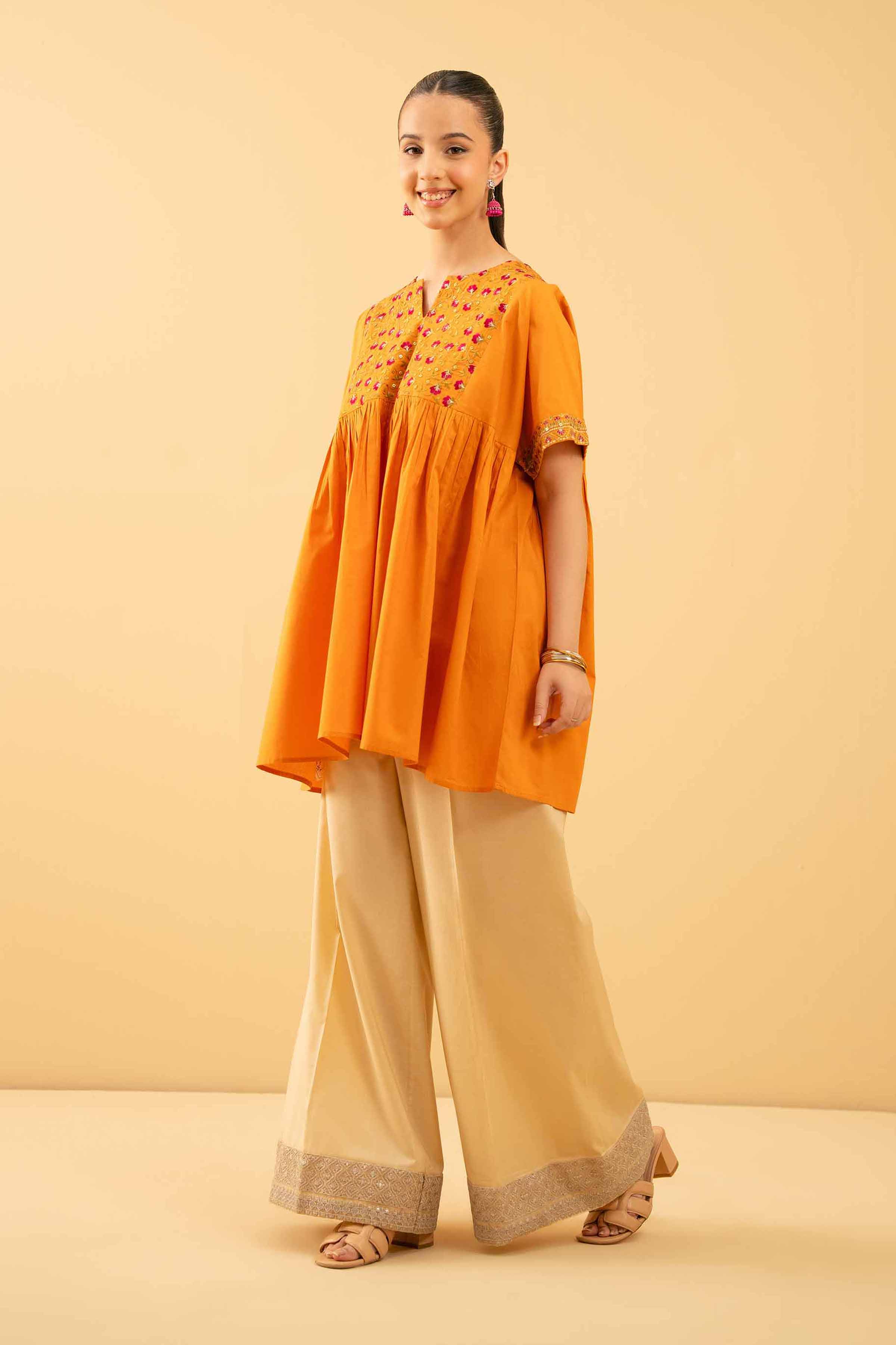 NishatUK - Orange Embroidered Cambric 1-piece ready to wear Tunic